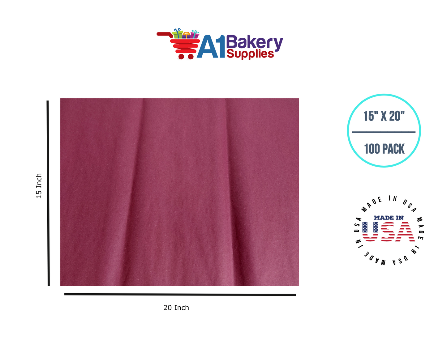 Burgundy Tissue Paper Squares, Bulk 100 Sheets, Premium Gift Wrap and Art Supplies for Birthdays, Holidays, or Presents Large 15 Inch x 20 Inch