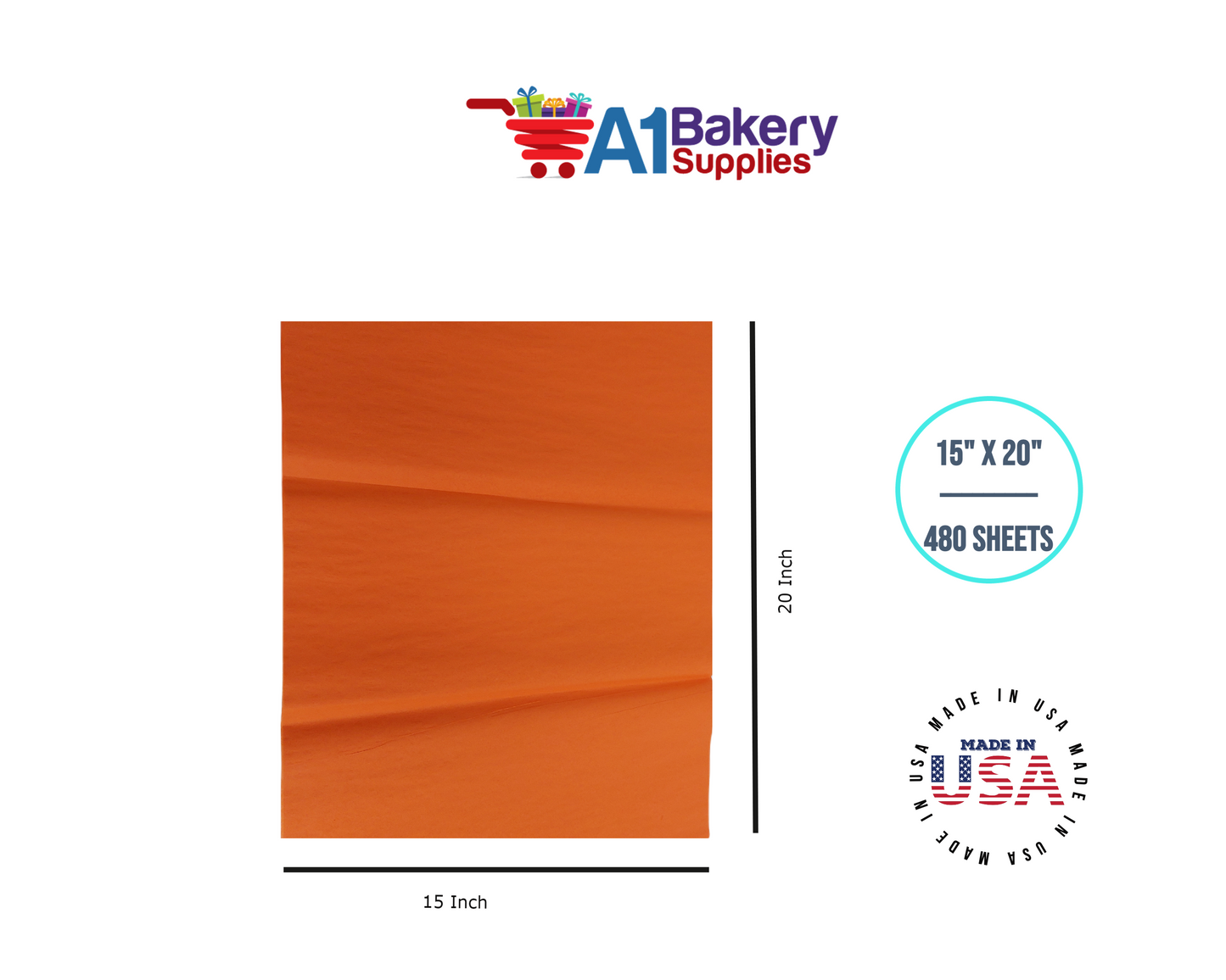 Orange Tissue Paper Squares, Bulk 480 Sheets, Premium Gift Wrap and Art Supplies for Birthdays, Holidays, or Presents by A1BakerySupplies, Large 15 Inch x 20 Inch