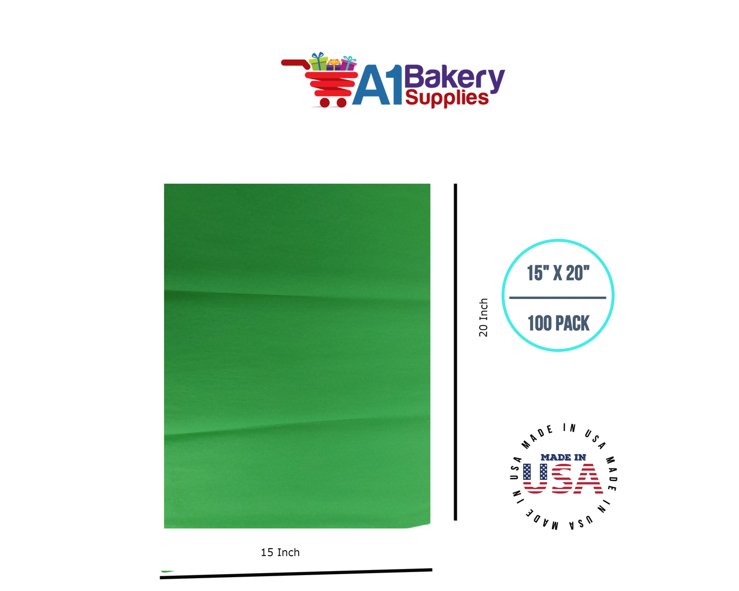 Groovy Green Tissue Paper Squares, Bulk 100 Sheets, Premium Gift Wrap and Art Supplies for Birthdays, Holidays, or Presents by A1BakerySupplies, Medium 15 Inch x 20 Inch