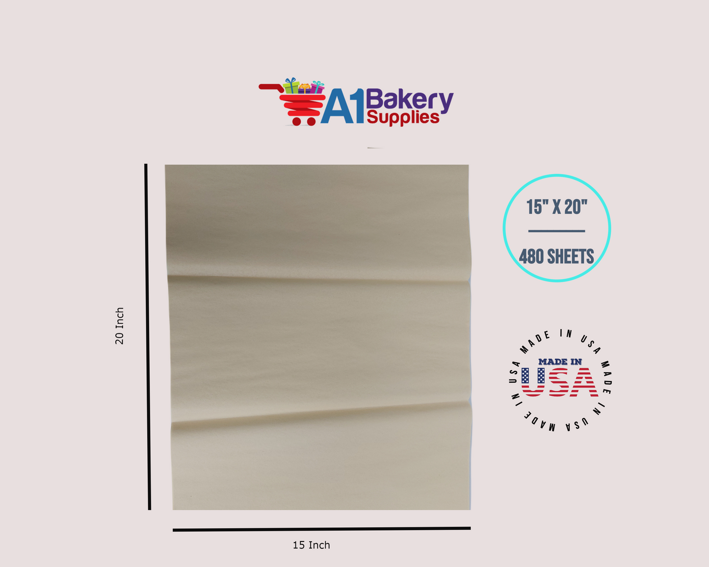 French Vanilla Tissue Paper Squares, Bulk 480 Sheets, Premium Gift Wrap and Art Supplies for Birthdays, Holidays, or Presents by A1BakerySupplies, Large 15 Inch x 20 Inch