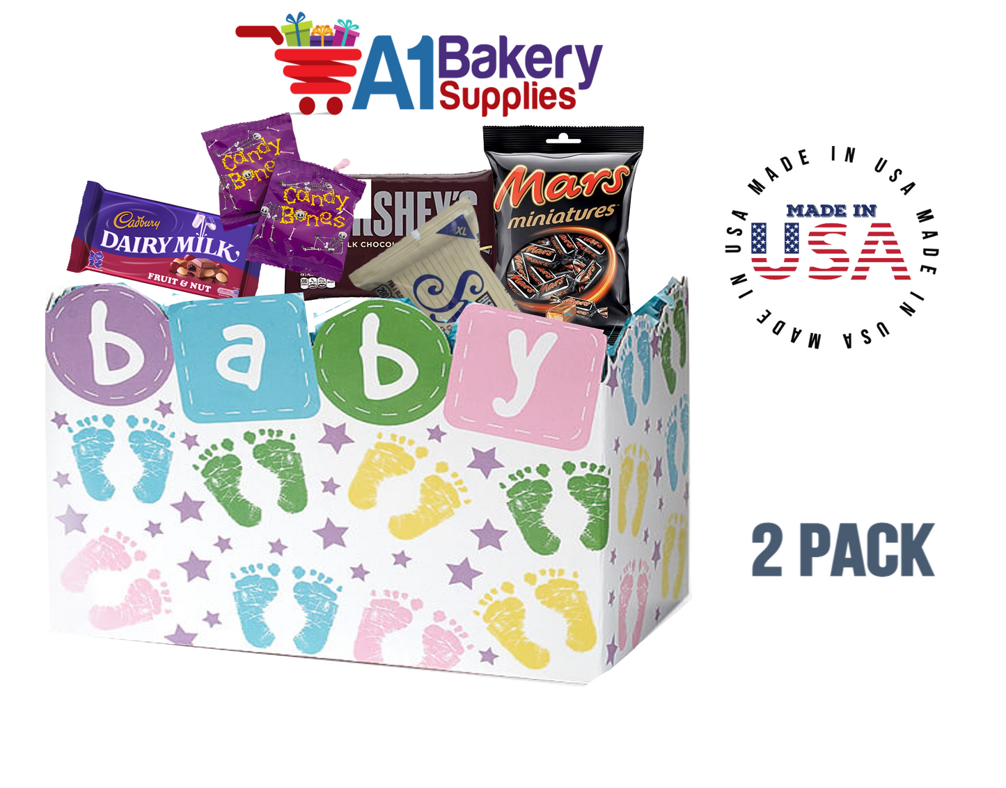 Baby Steps Basket Box, Theme Gift Box, Small 6.75 (Length) x 4 (Width) x 5 (Height), 2 Pack