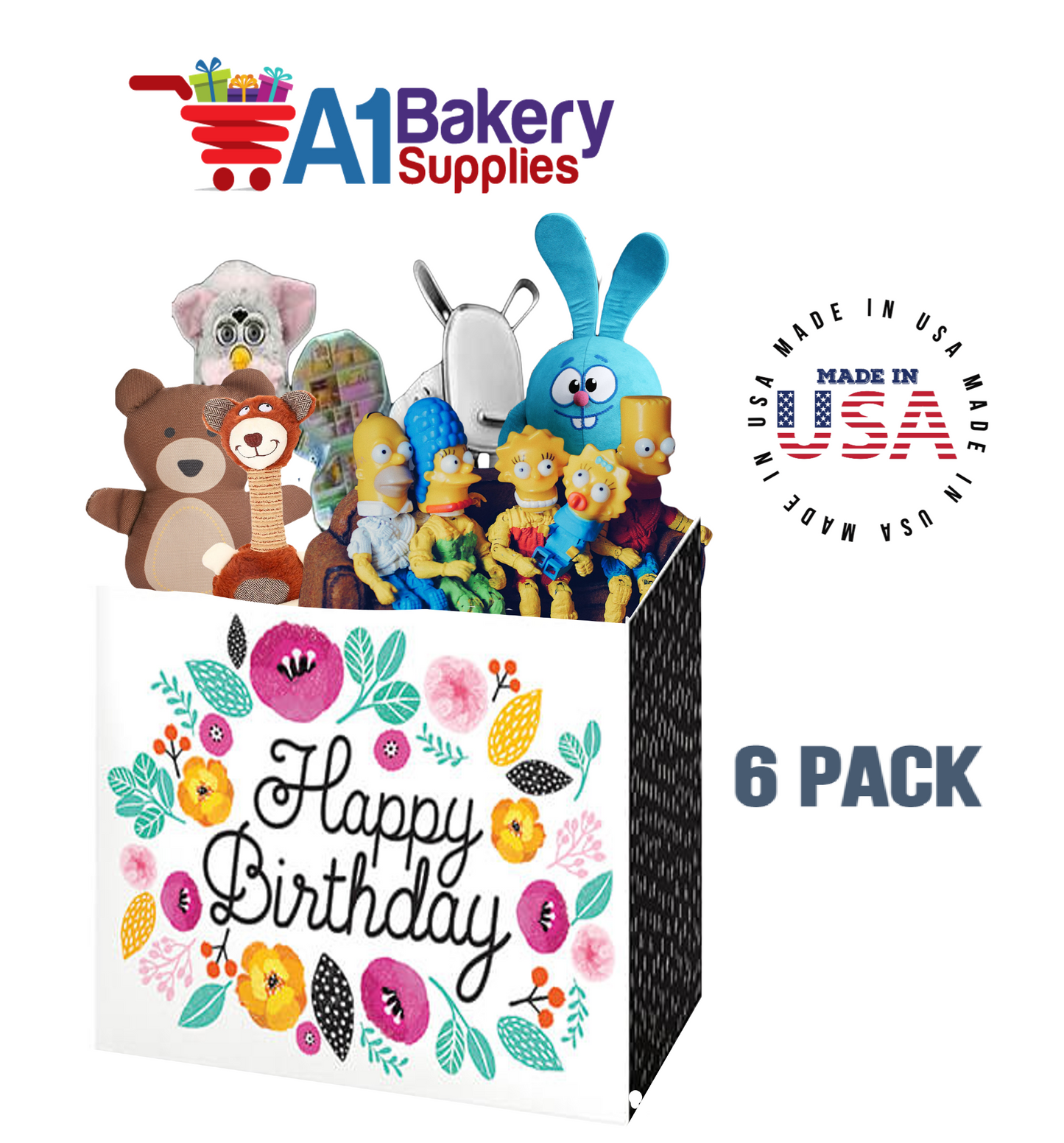 Birthday Flowers Basket Box, Theme Gift Box, Small 6.75 (Length) x 4 (Width) x 5 (Height), 6 Pack