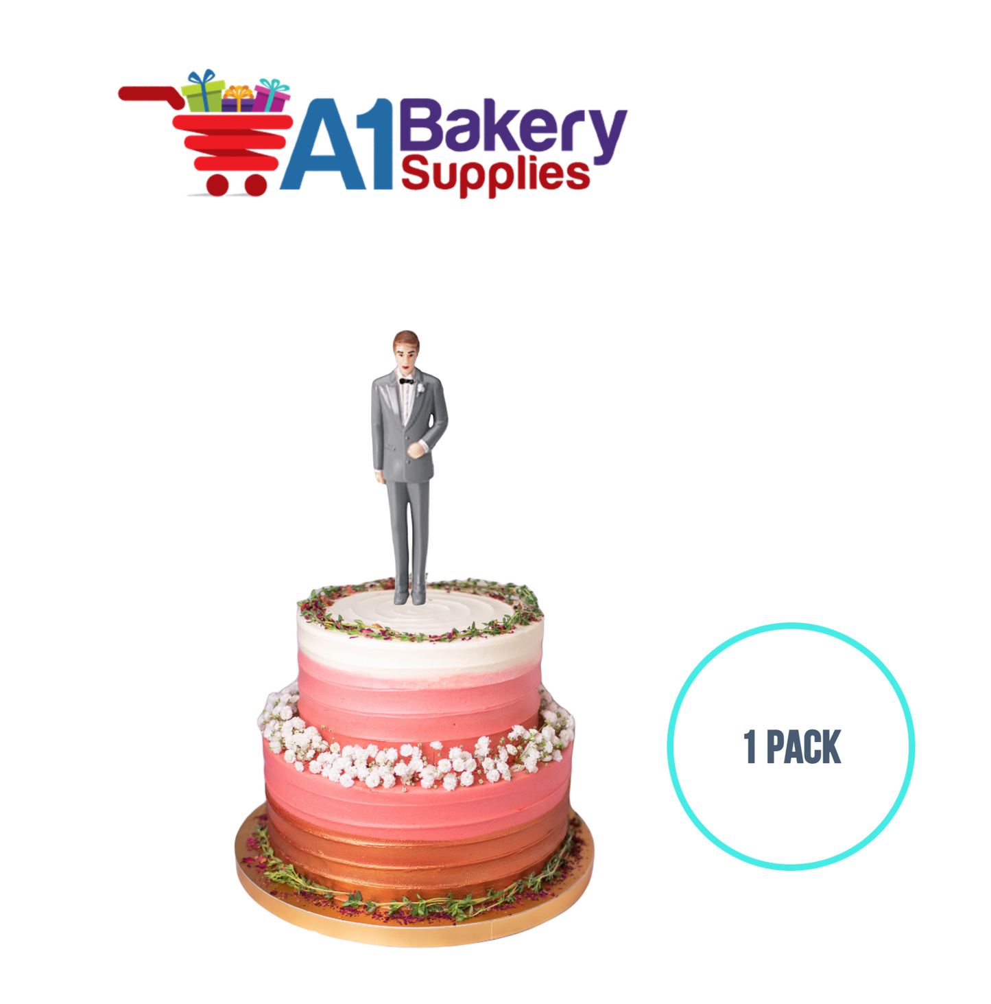 A1BakerySupplies Groom - Grey Coat 1 pack Wedding Accessories for Birthday Cake Decorations and Marriages