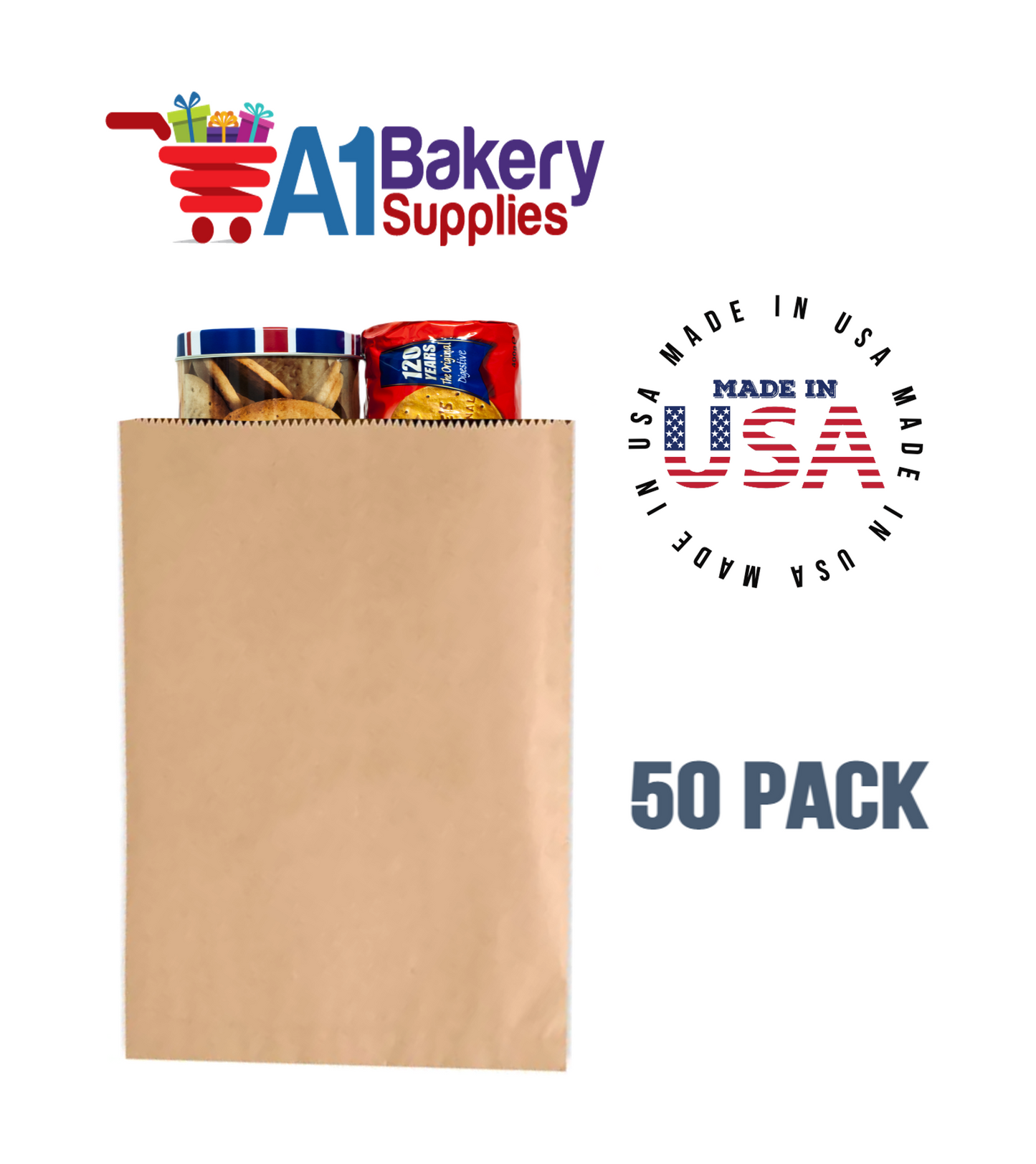 Kraft Flat Merchandise Bags, Small, 50 Pack - 17"x21"