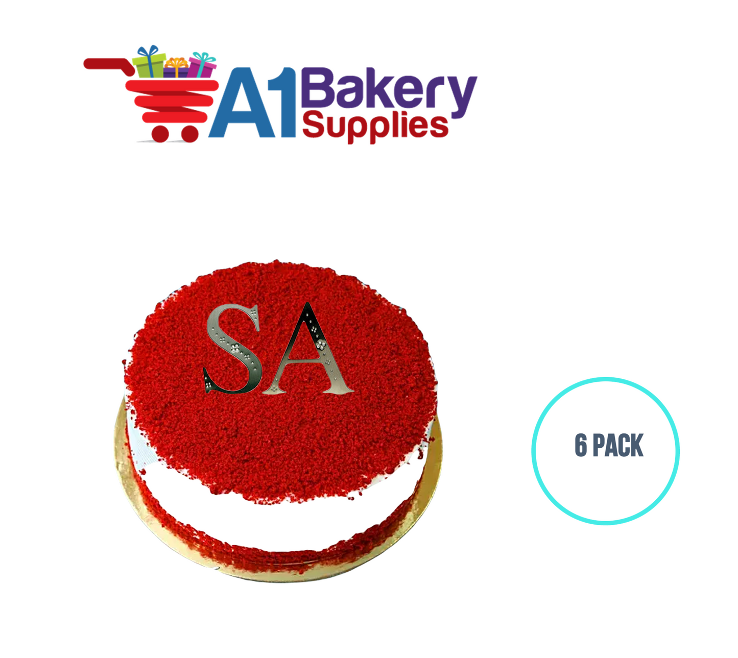 A1BakerySupplies Monogram - Silver Jeweled "R" (4") 6 pack Wedding Accessories for Birthday Cake Decorations and Marriages