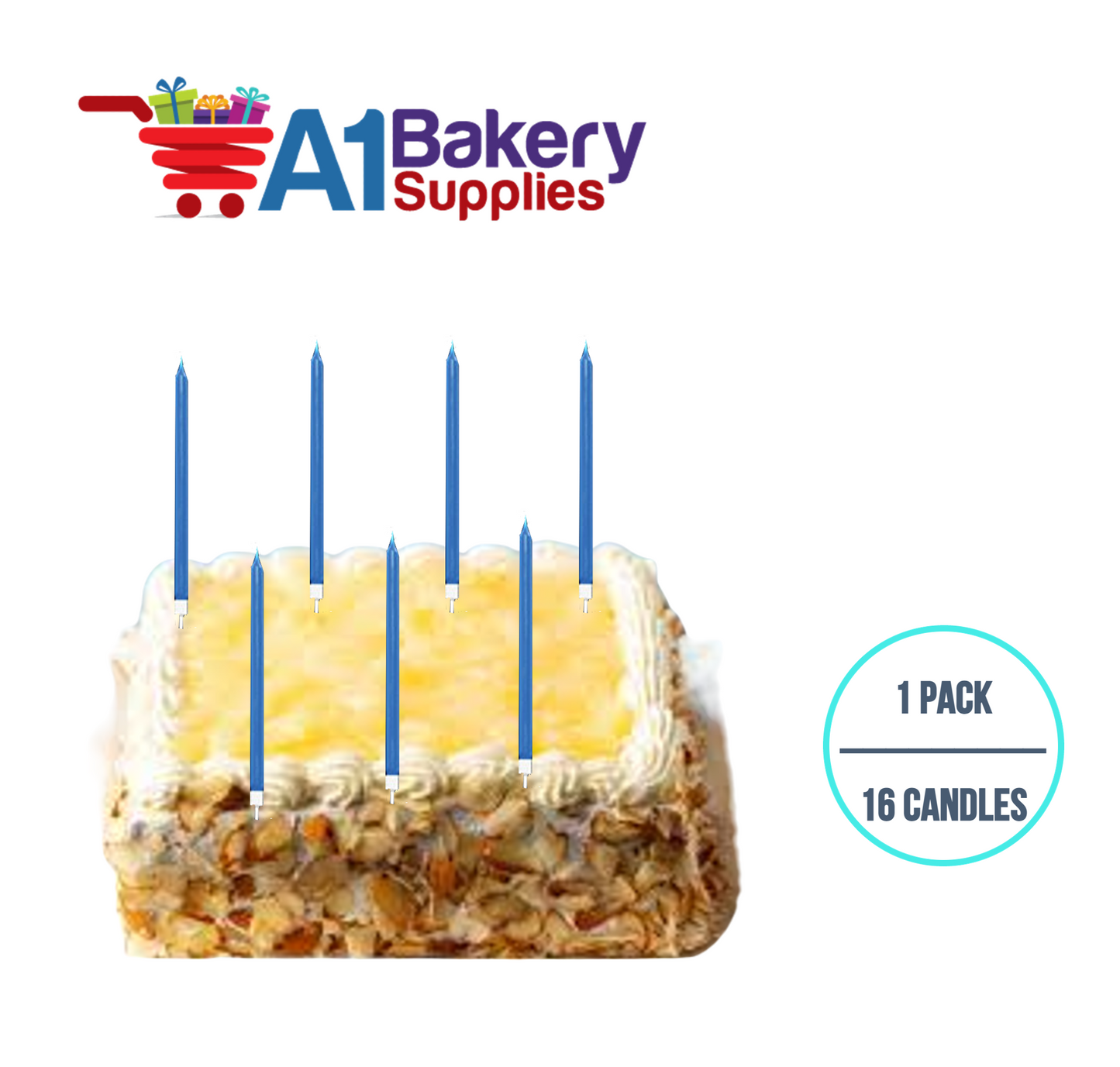 A1BakerySupplies Party Shape Candles- Blue W/Holders 1 pack for Birthday Cake Decorations and Anniversary