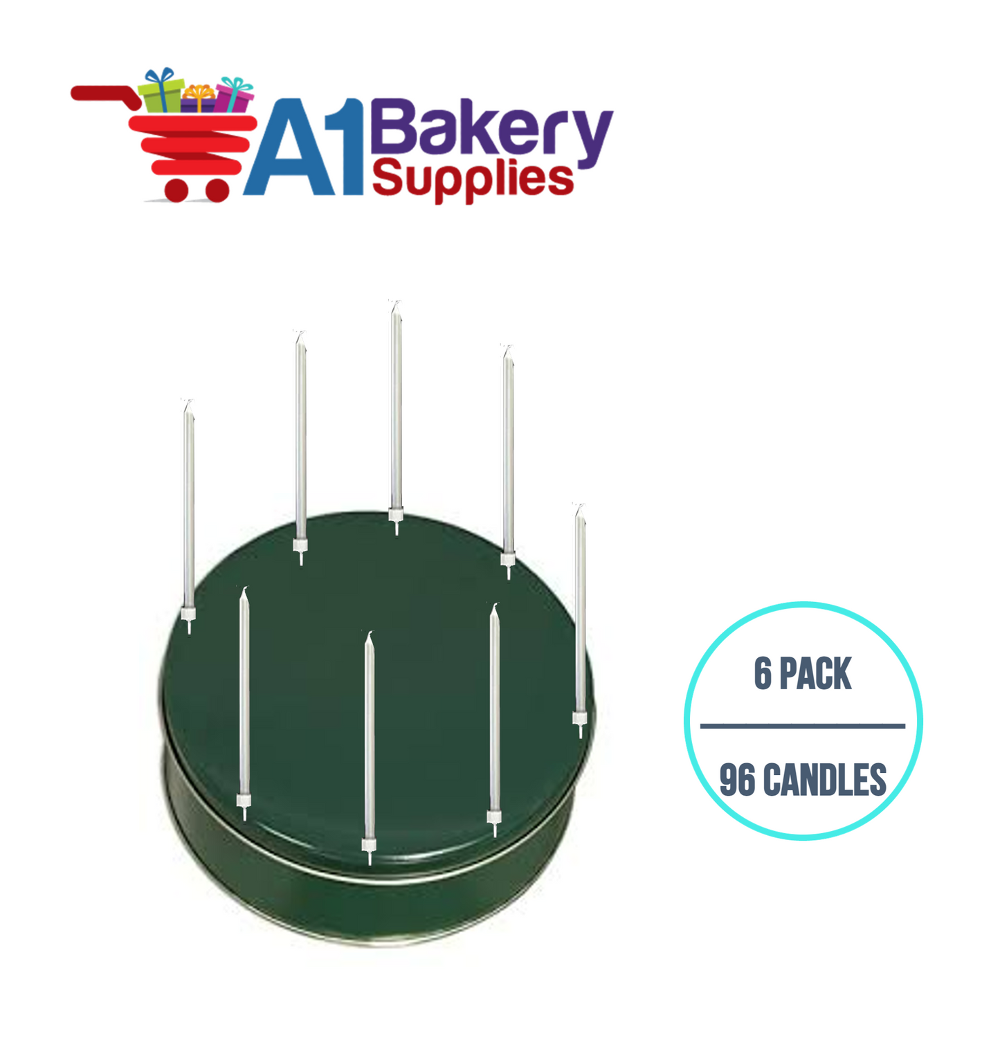 A1BakerySupplies Party Shape Candles- Silver W/Holders 6 pack for Birthday Cake Decorations and Anniversary
