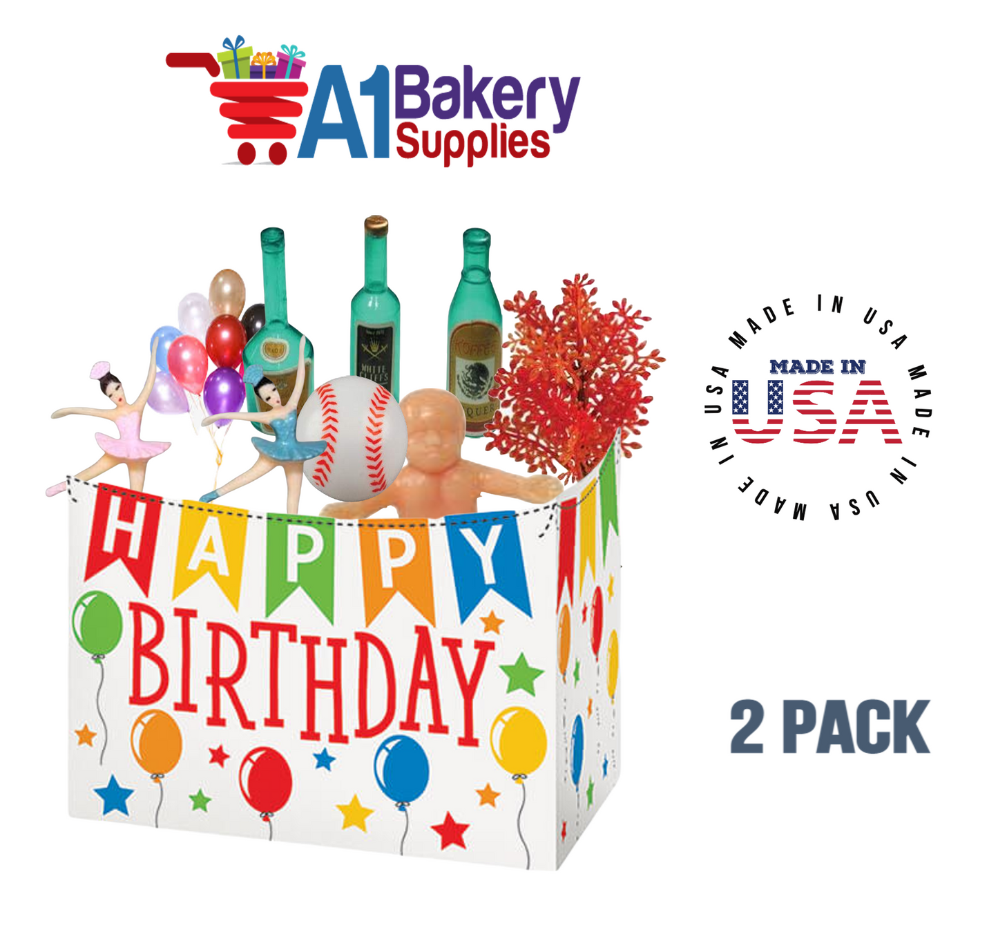 Birthday Banner Basket Box, Theme Gift Box, Large 10.25 (Length) x 6 (Width) x 7.5 (Height), 2 Pack