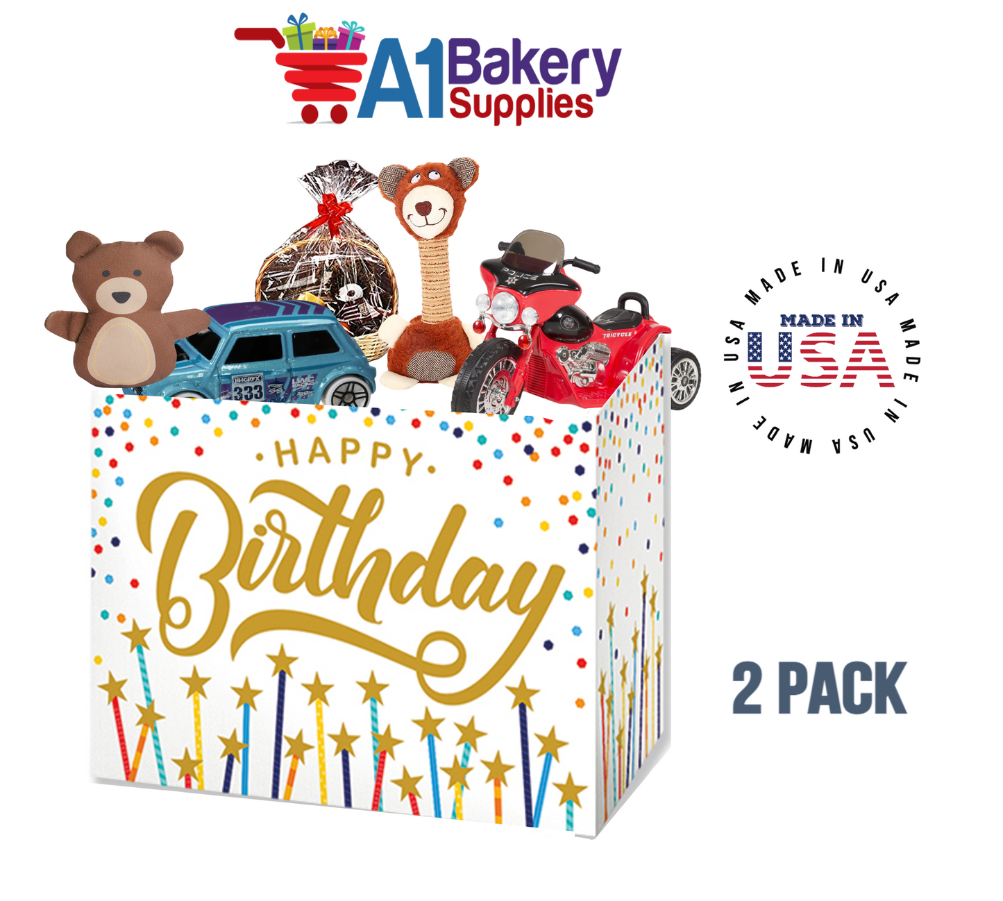 Happy Birthday Stars Basket Box, Theme Gift Box, Small 6.75 (Length) x 4 (Width) x 5 (Height), 2 Pack