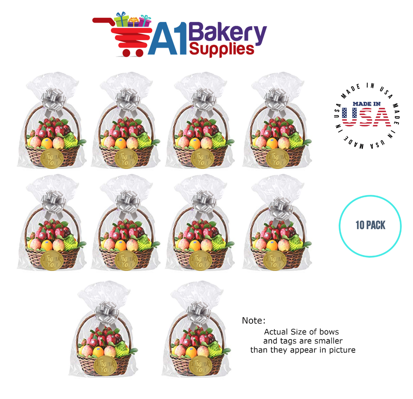 BOPP Sealable Cellophane Bags and Clear Gift Basket Wrap Packaging, 20 in x 30 in, Clear Cello Wrapping for Baby Shower, Wedding Party, or Event Giveaways, 10 Pack