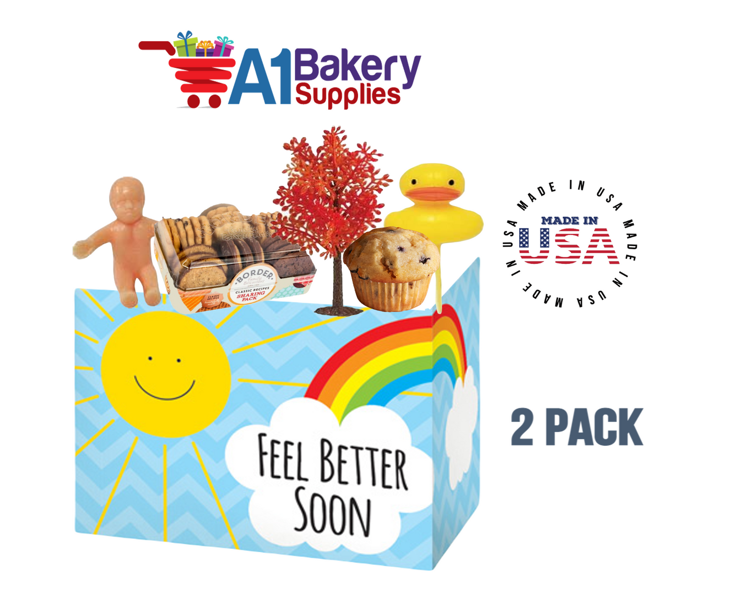 Feel Better Sunshine Basket Box, Theme Gift Box, Large 10.25 (Length) x 6 (Width) x 7.5 (Height), 2 Pack