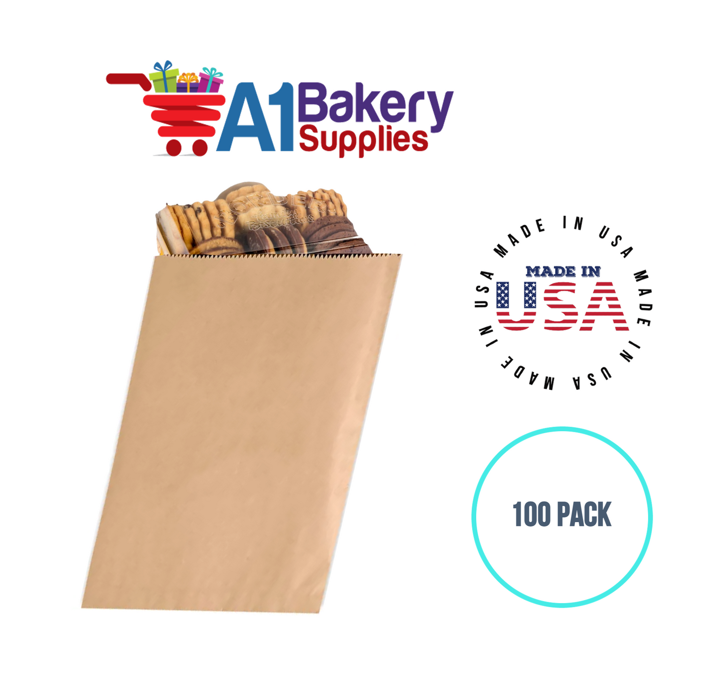 Kraft Flat Merchandise Bags, Small, 100 Pack - 7-1/2"x10-1/2"