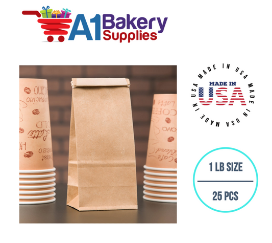1 LB Size Brown No Window Tin Tie Bags 25 PCS Kraft Bakery Bags with No Window Resealable Tin Tie Tab Lock Poly-Lined Bags Kraft Paper Bags for Cookies, Coffee