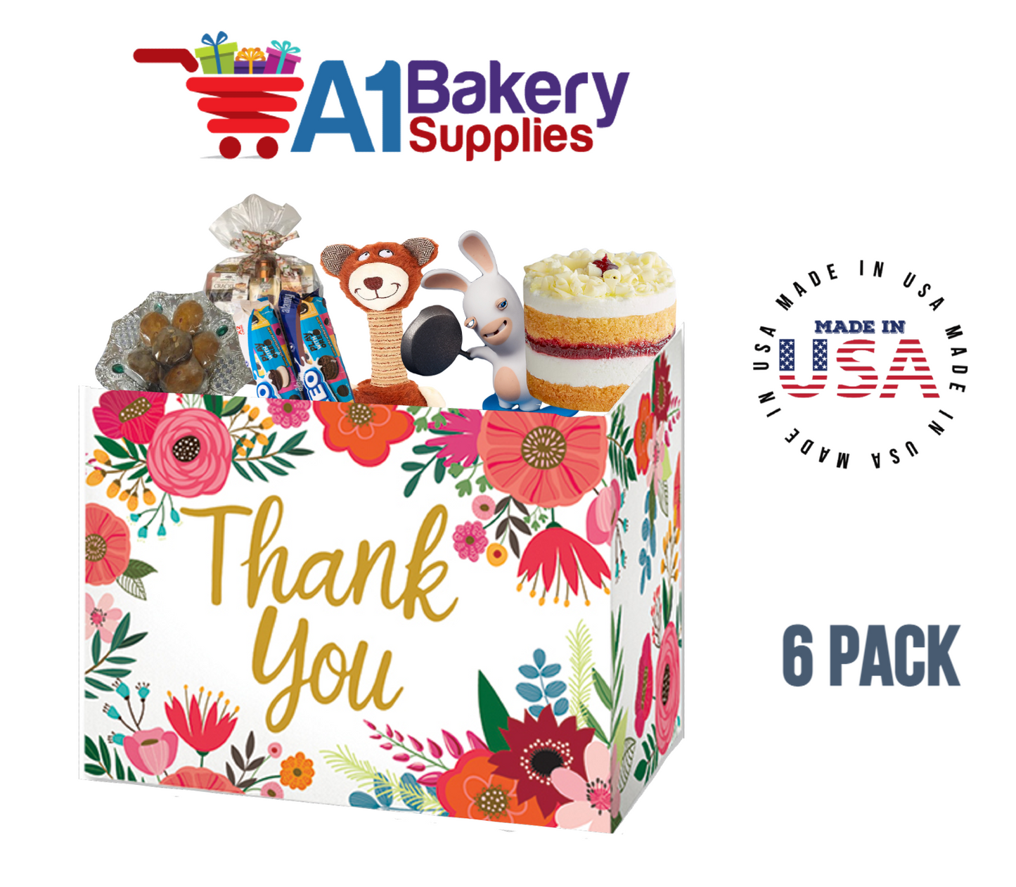 Thank You Flowers Basket Box, Theme Gift Box, Large 10.25 (Length) x 6 (Width) x 7.5 (Height), 6 Pack