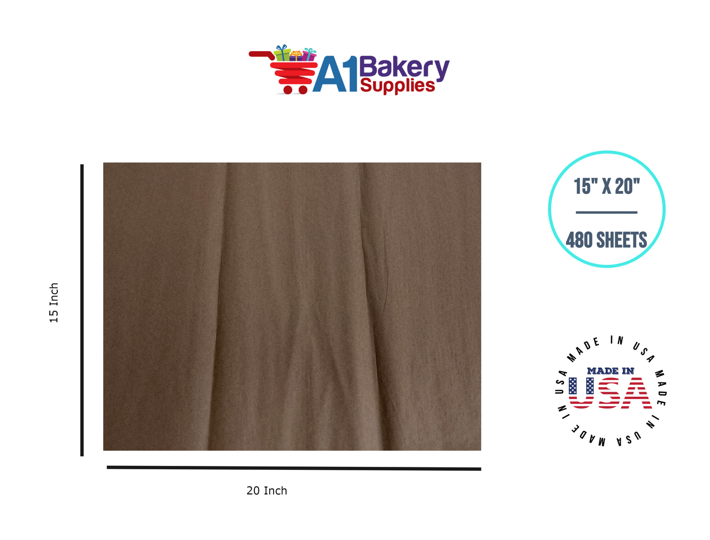 Chocolate Tissue Paper Squares, Bulk 480 Sheets, Premium Gift Wrap and Art Supplies for Birthdays, Holidays, or Presents by A1BakerySupplies, Large 15 Inch x 20 Inch