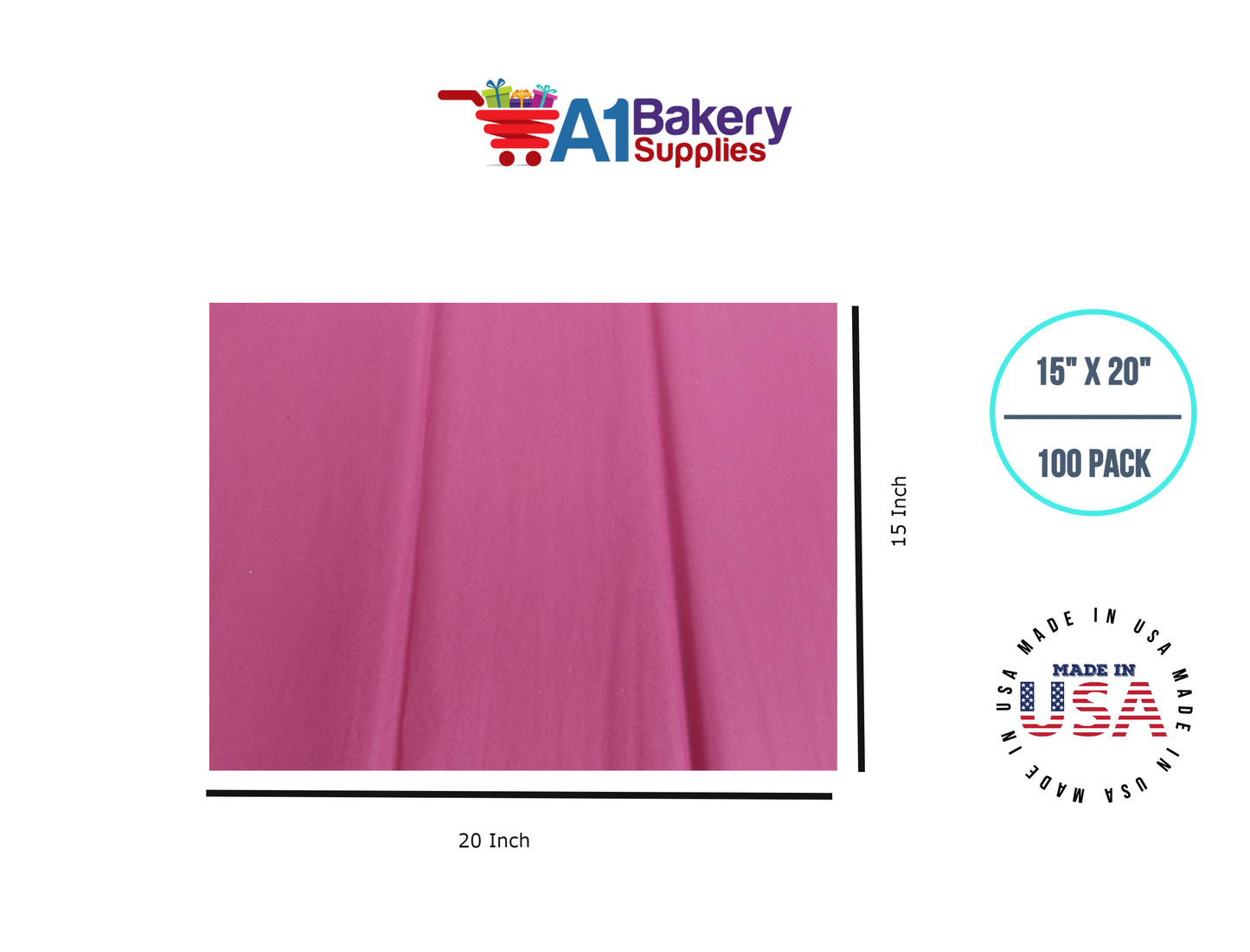 Cerise Pink Tissue Paper Squares, Bulk 100 Sheets, Premium Gift Wrap and Art Supplies for Birthdays, Holidays, or Presents by A1BakerySupplies, Large 15 Inch x 20 Inch