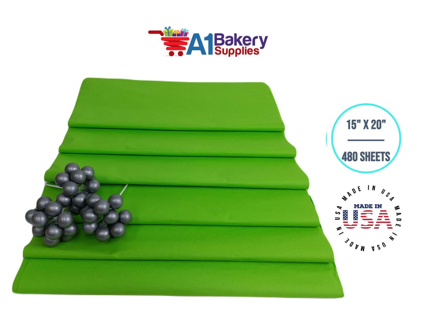 Bright Lime High Quality Gift Wrap Color Tissue Paper - Made in USA 15 Inch x 20 Inch - 480 Sheets per Pack