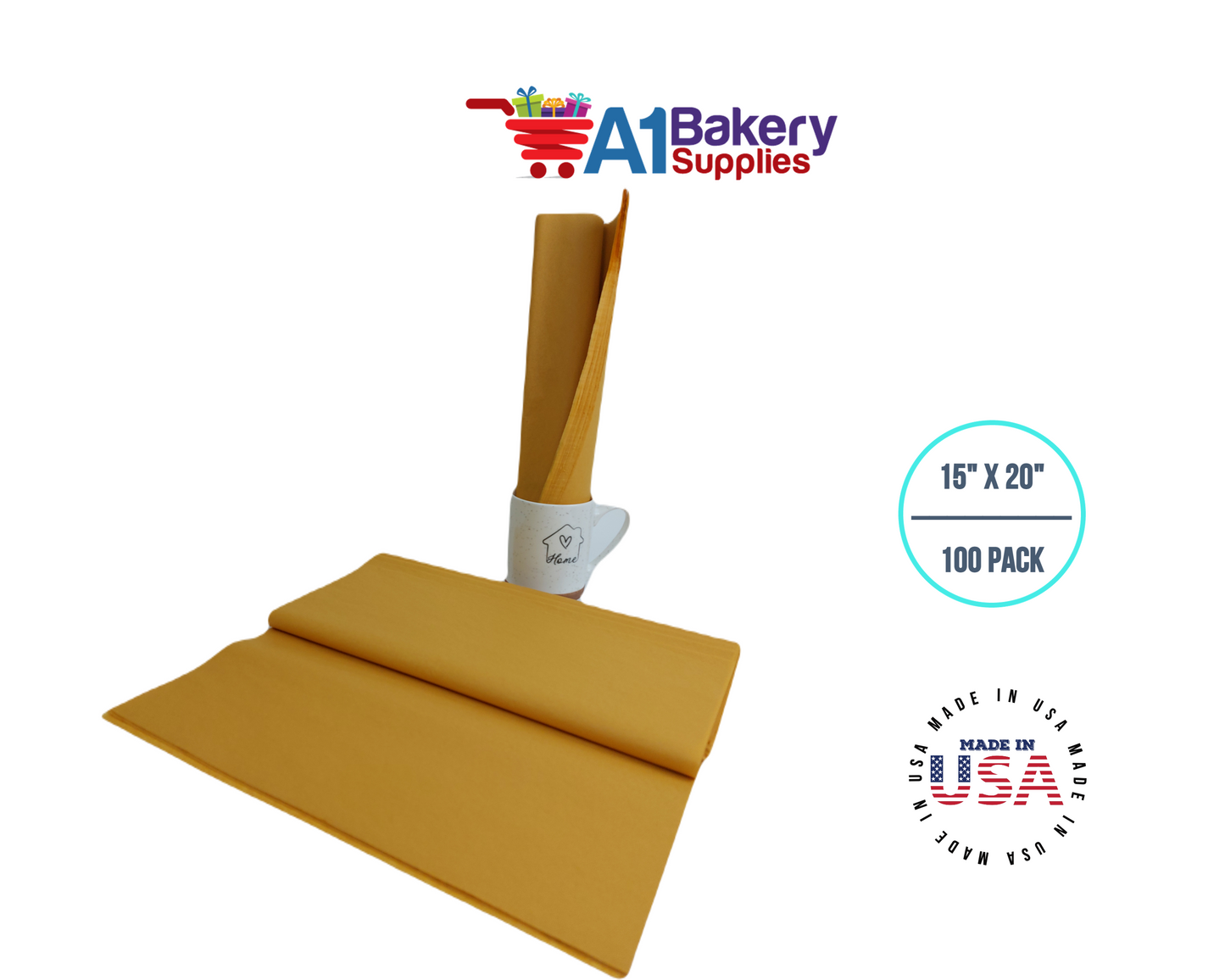 Noble gold Tissue Paper Squares, Bulk 100 Sheets, Premium Gift Wrap and Art Supplies for Birthdays, Holidays, or Presents by A1BakerySupplies, Large 15 Inch x 20 Inch