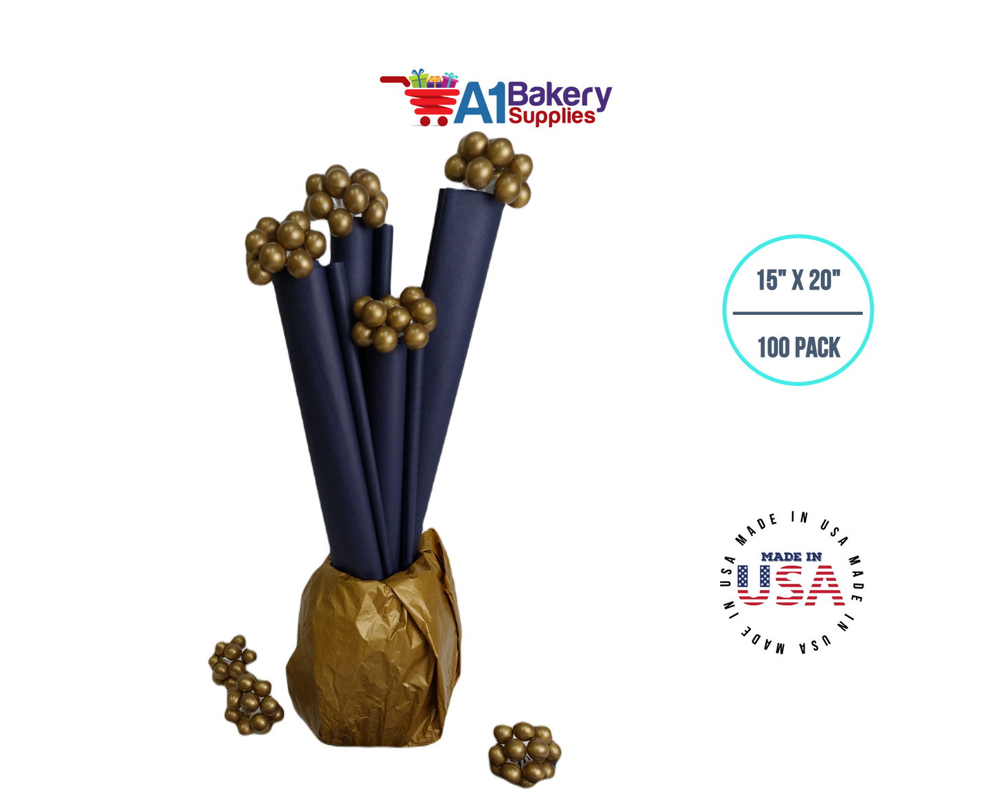 Navy Blue Tissue Paper 15 Inch x 20 Inch - 100 Sheets