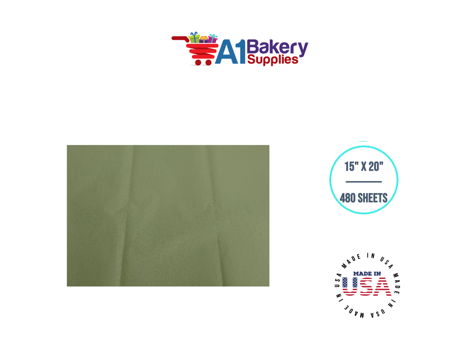 Sage  Tissue Paper Squares, Bulk 480 Sheets, Premium Gift Wrap and Art Supplies for Birthdays, Holidays, or Presents by A1BakerySupplies, Large 15 Inch x 20 Inch