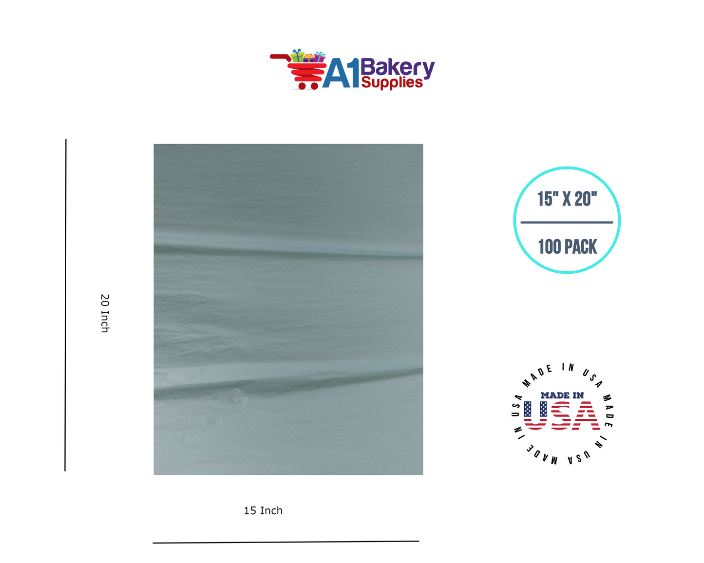 Blue Haze Tissue Paper Squares, Bulk 100 Sheets, Premium Gift Wrap and Art Supplies for Birthdays, Holidays, or Presents by A1BakerySupplies, Large 15 Inch x 20 Inch