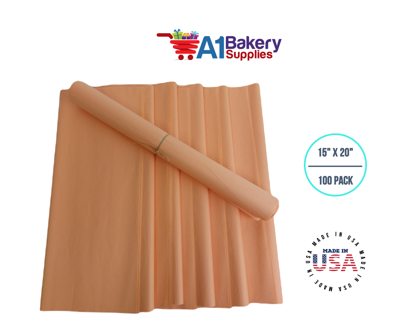 Peach Tissue Paper Squares Bulk 100 Sheets Premium Gift Wrap and Art Supplies for Birthdays Holidays or Presents by A1 Bakery Supplies Large 15 Inch x 20 Inch