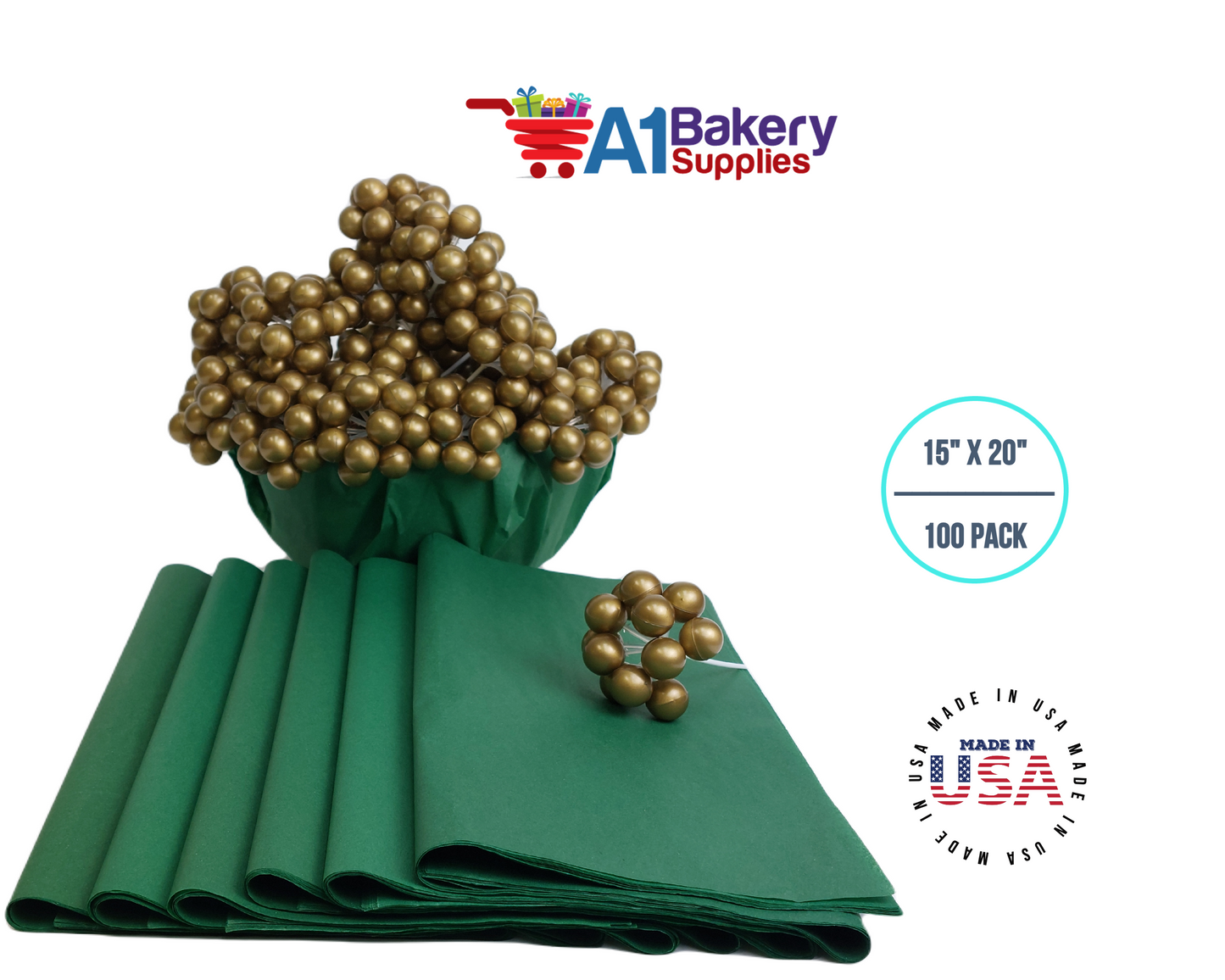 Holiday Green Wrap Tissue Paper 15 Inch X 20 Inch - 100 Sheets