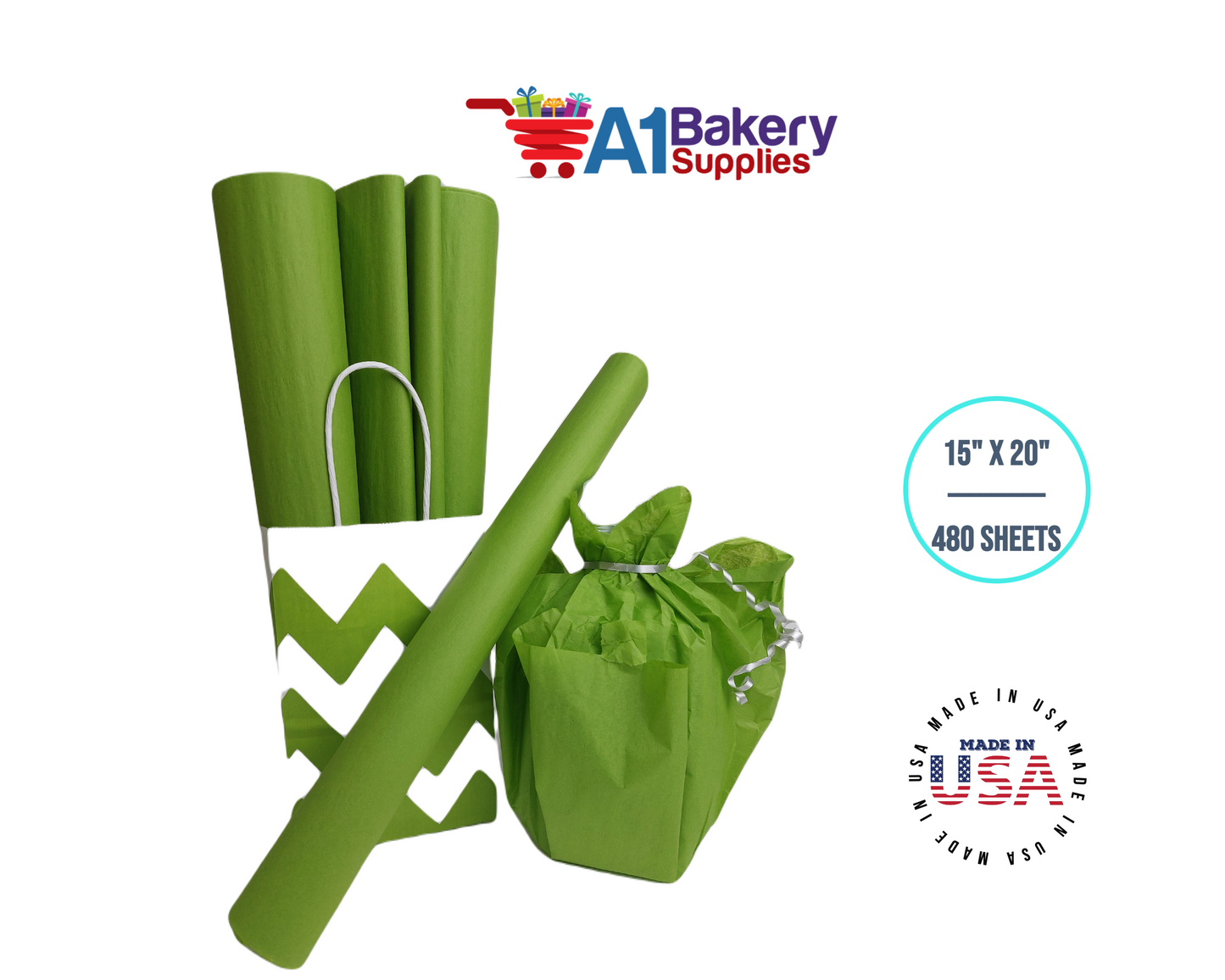 Oasis Green Tissue Paper Squares, Bulk 480 Sheets, Premium Gift Wrap and Art Supplies for Birthdays, Holidays, or Presents by A1BakerySupplies, Large 15 Inch x 20 Inch