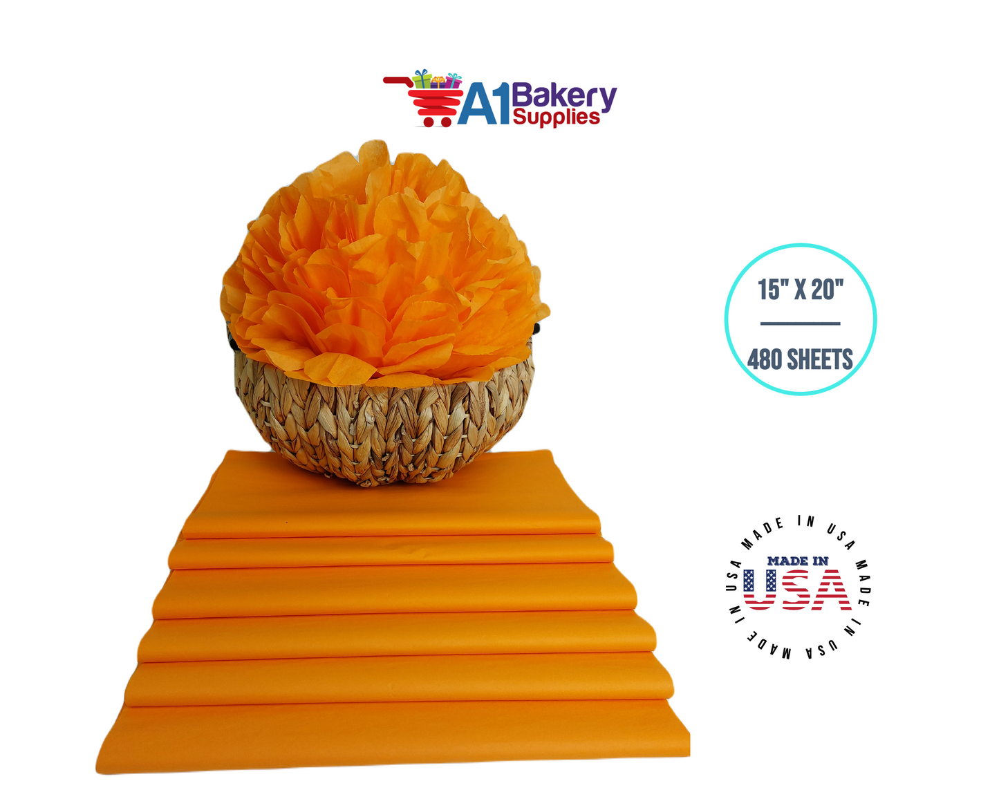 Tangerine Light Orange Bulk Tissue Paper 15 Inch x 20 Inch - 480 Sheets