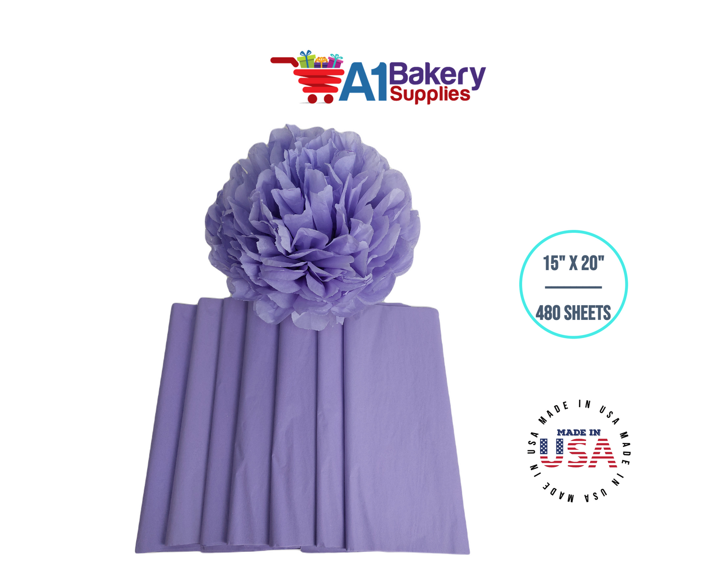 Soft Lavender Tissue Paper Squares, Bulk 480 Sheets, Premium Gift Wrap and Art Supplies for Birthdays, Holidays, or Presents by A1BakerySupplies, Large 15 Inch x 20 Inch