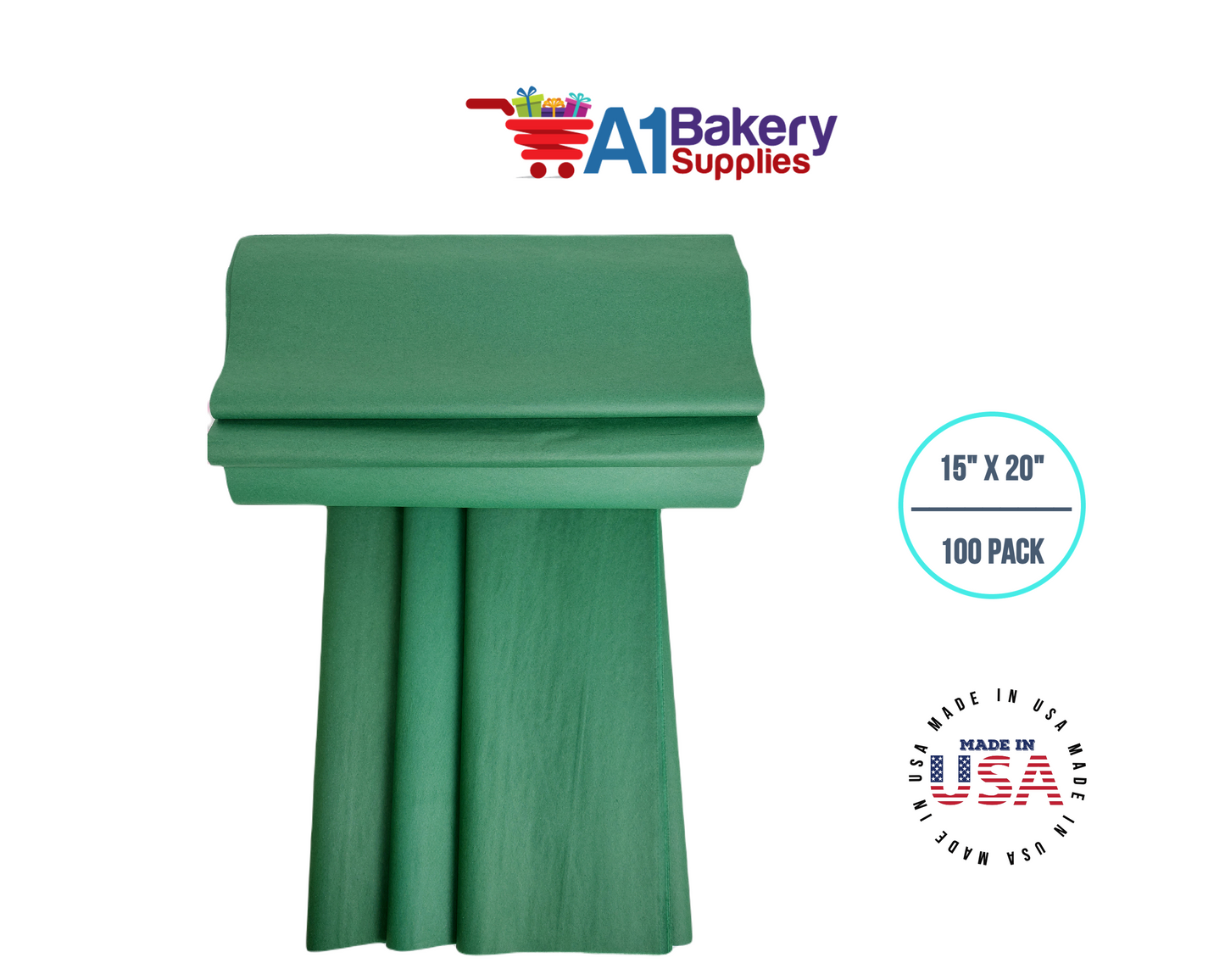 Holiday Green Tissue Paper Squares, Bulk 100 Sheets, Premium Gift Wrap and Art Supplies for Birthdays, Holidays, or Presents by A1BakerySupplies, Large 15 Inch x 20 Inch