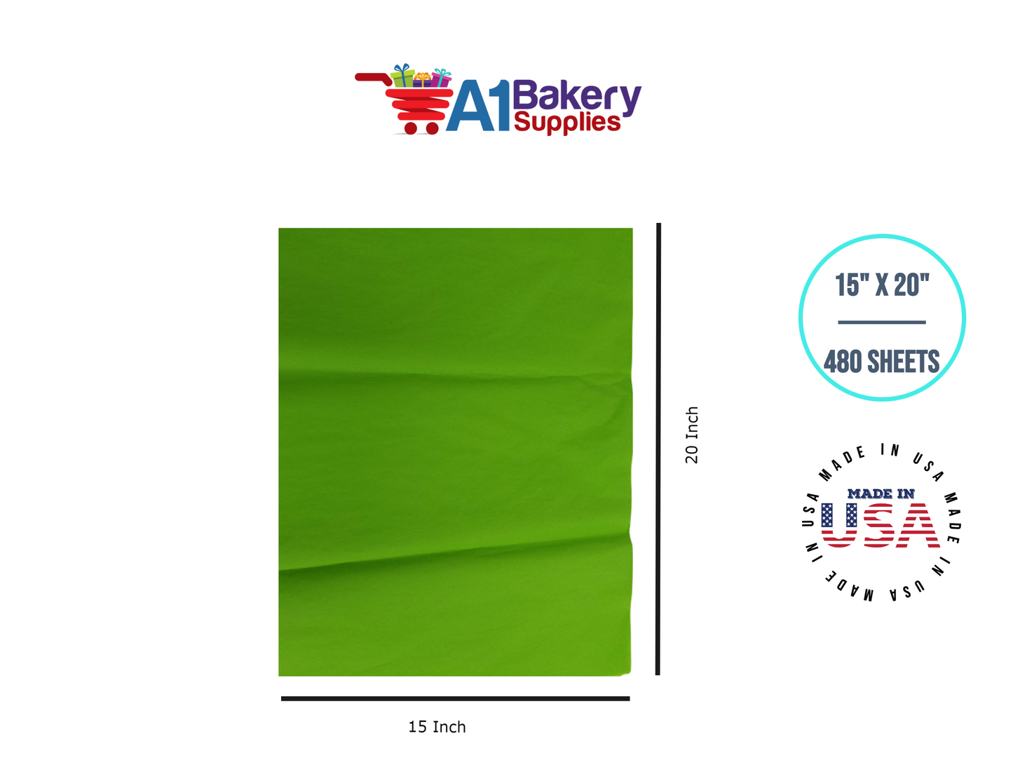 Bright Lime High Quality Gift Wrap Color Tissue Paper - Made in USA 15 Inch x 20 Inch - 480 Sheets per Pack
