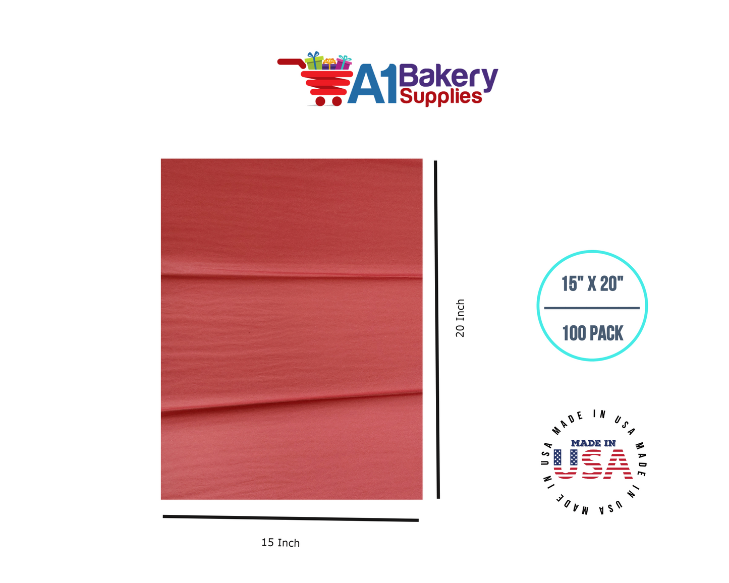 Scarlet Red Tissue Paper Squares, Bulk 100 Sheets, Premium Gift Wrap and Art Supplies for Birthdays, Holidays, or Presents by A1BakerySupplies, Medium 15 Inch x 20 Inch
