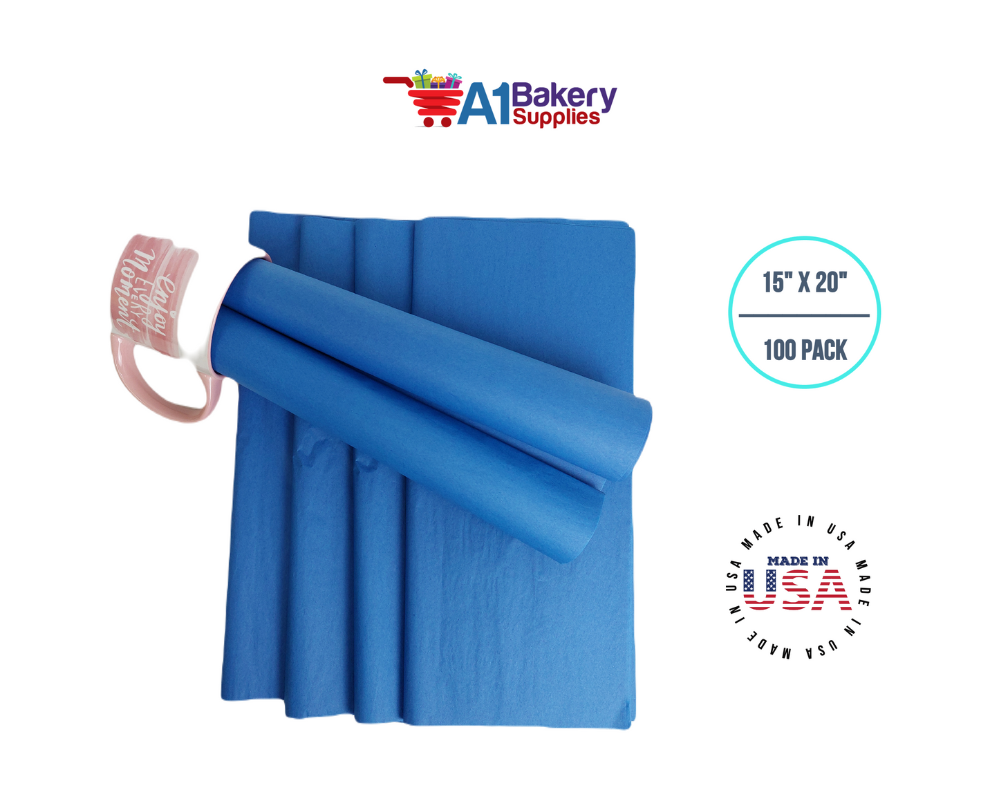 Dark Blue Gift Wrap Tissue Paper - Premium Quality Paper Made in USA 15 Inch x 20 Inch - 100 Sheets