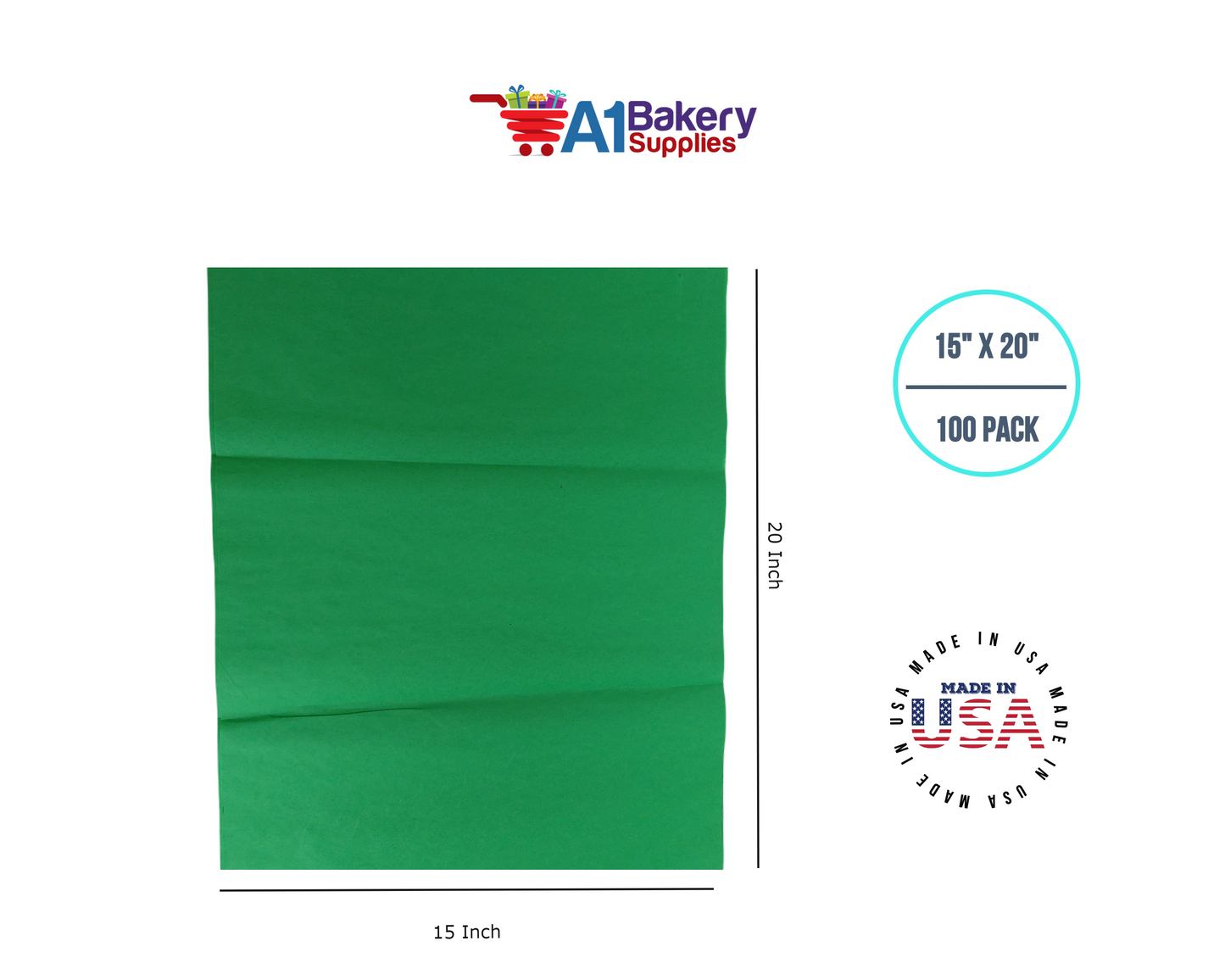 Kelly Green Tissue Paper Squares, Bulk 100 Sheets, Premium Gift Wrap and Art Supplies for Birthdays, Holidays, or Presents by A1BakerySupplies, Large 15 Inch x 20 Inch