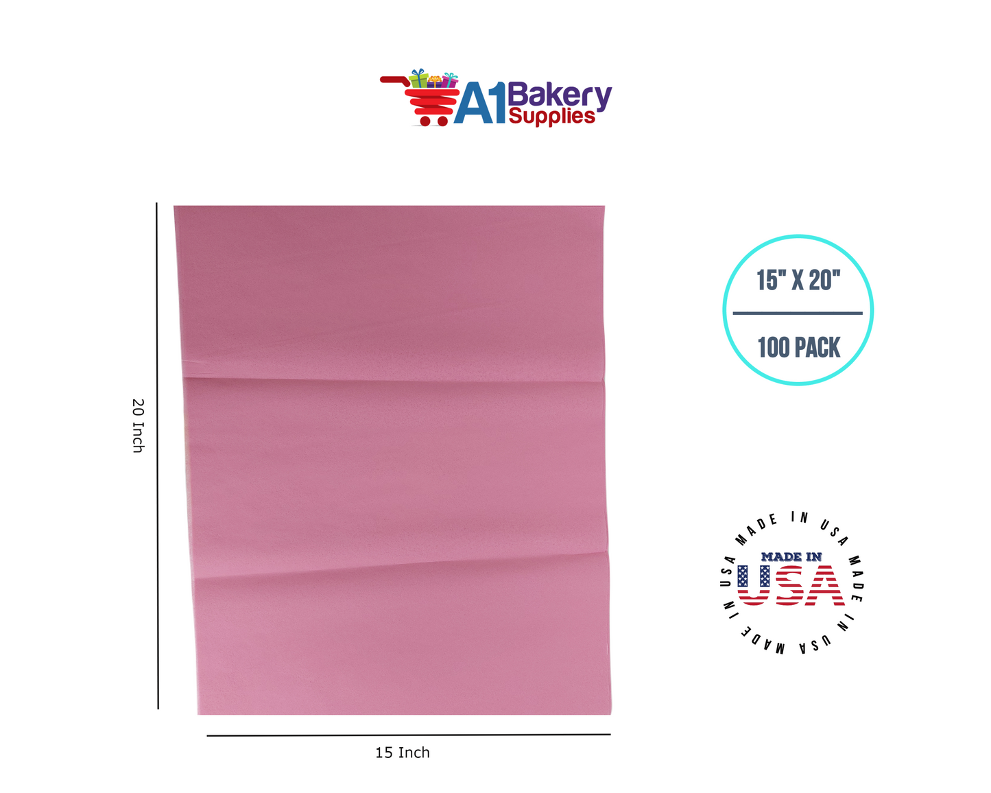 Dark Pink Tissue Paper Squares, Bulk 100 Sheets, Premium Gift Wrap and Art Supplies for Birthdays, Holidays, or Presents by A1BakerySupplies, Large 15 Inch x 20 Inch