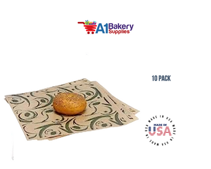Deli Sandwich Wraps Basket Liners and Food Wrapping Liner Papers by A1 Bakery Supplies of 10 pack (Green Swril)