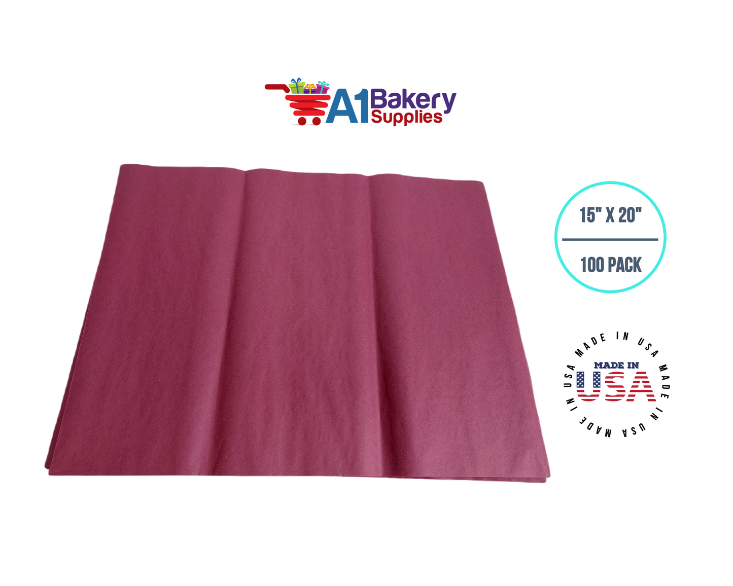 Burgundy Tissue Paper Squares, Bulk 100 Sheets, Premium Gift Wrap and Art Supplies for Birthdays, Holidays, or Presents Large 15 Inch x 20 Inch