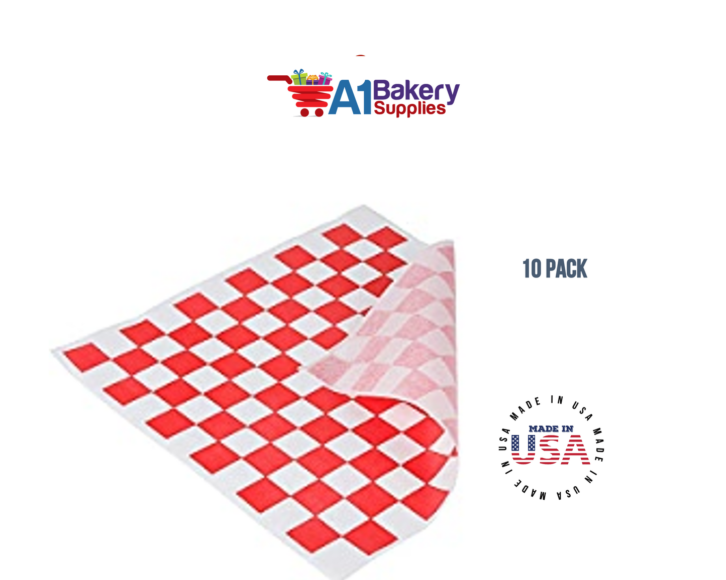Deli Sandwich Wraps Basket Liners and Food Wrapping Liner Papers by A1 Bakery Supplies of 10 pack (Red Checked)