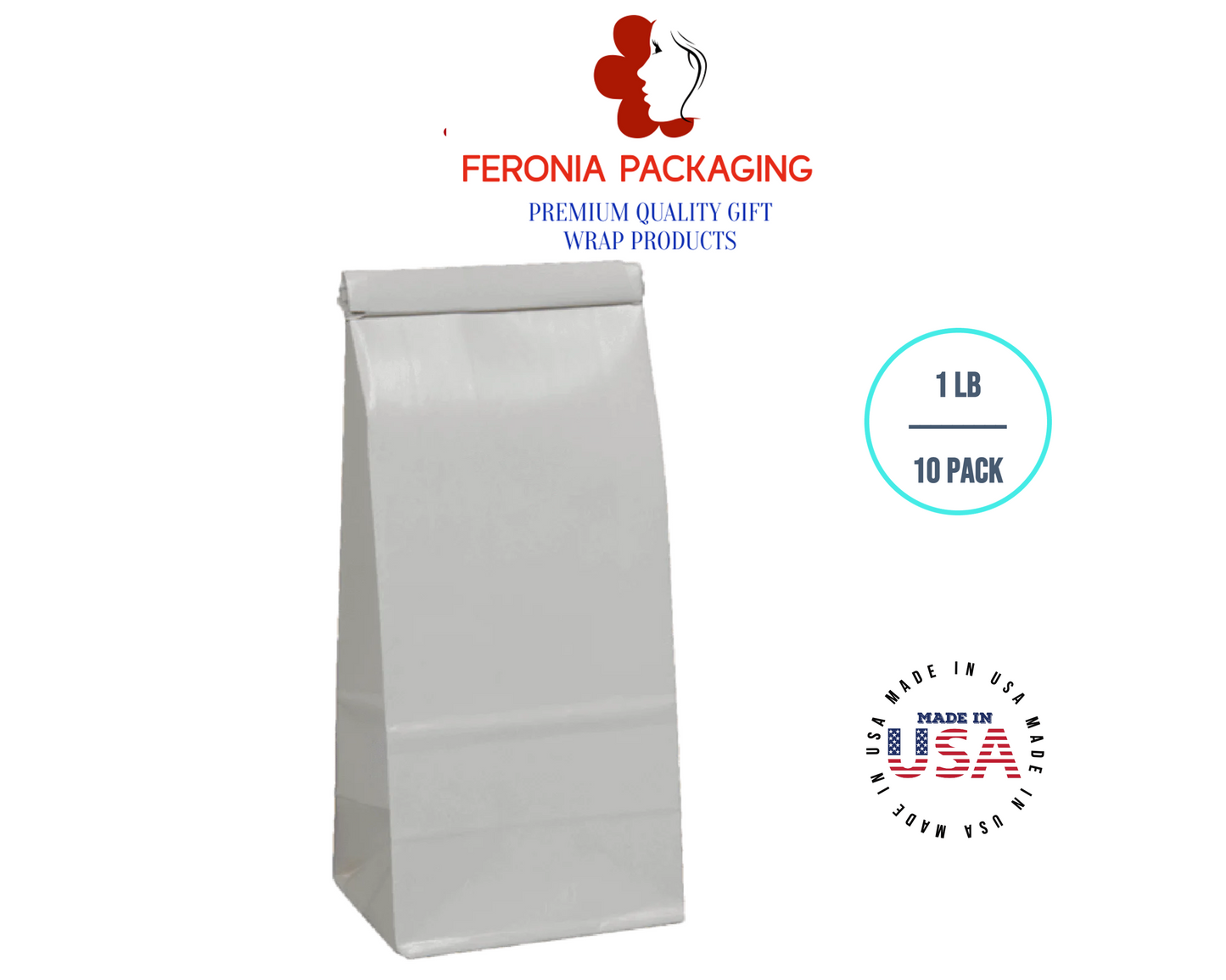 1 LB White Poly-Lined Reclosable Tin Tie Bags Without Window - 10 Pack