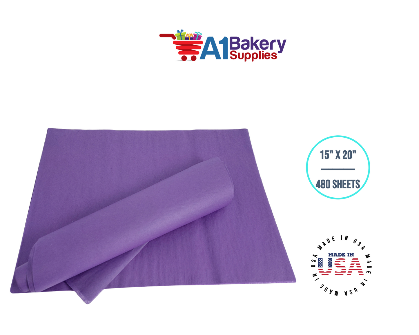 Purple Tissue Paper Squares, Bulk 480 Sheets, Premium Gift Wrap and Art Supplies for Birthdays, Holidays, or Presents by A1BakerySupplies, Large 15 Inch x 20 Inch