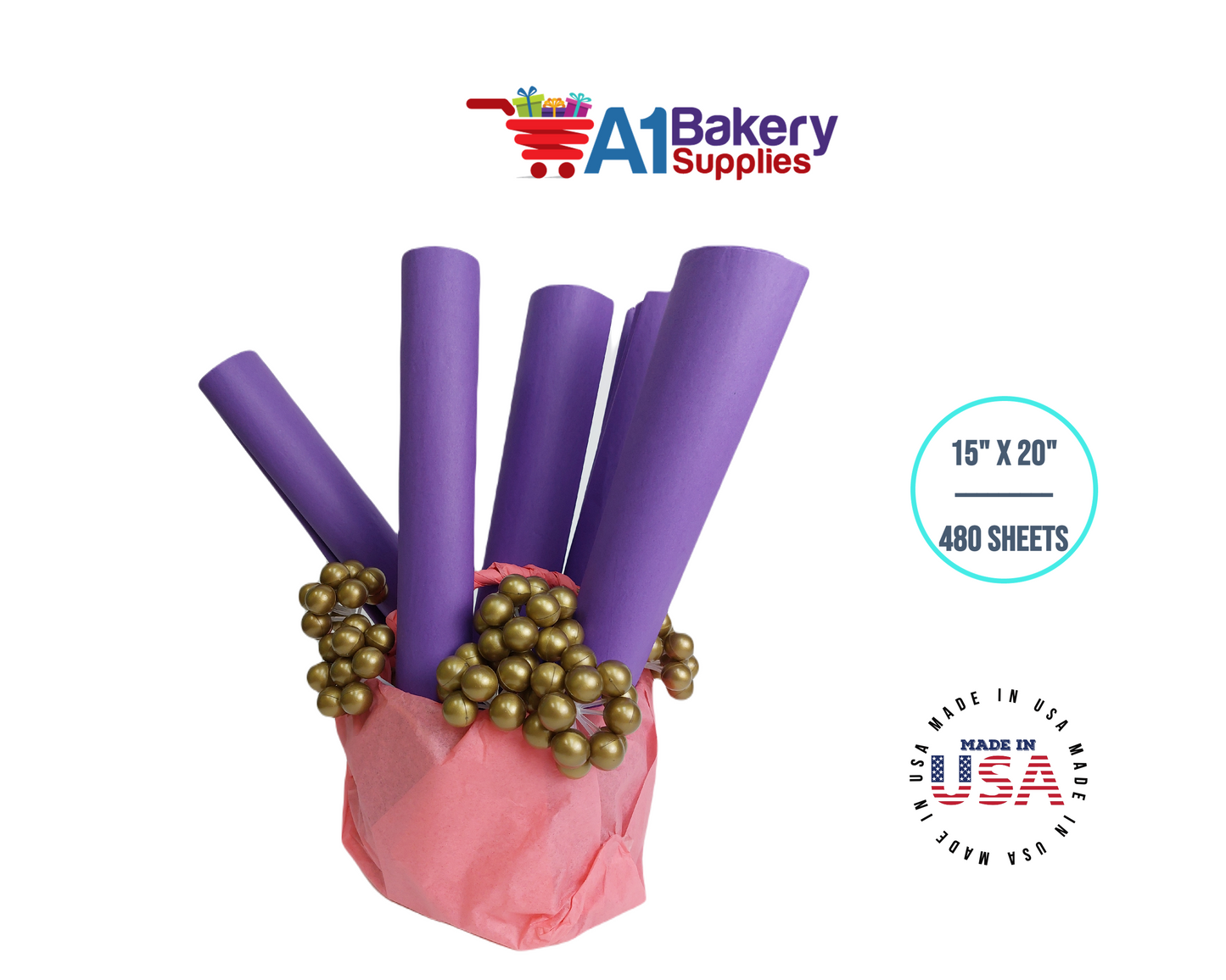 Lavender Tissue Paper Squares, Bulk 480 Sheets, Premium Gift Wrap and Art Supplies for Birthdays, Holidays, or Presents by A1BakerySupplies, Large 15 Inch x 20 Inch