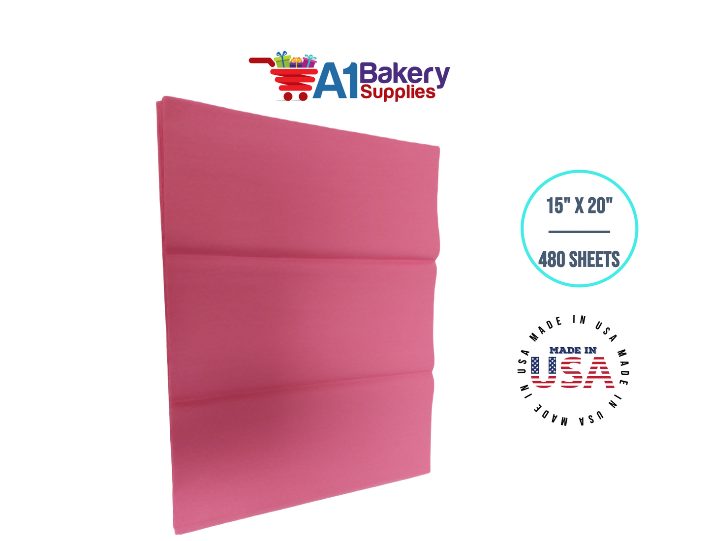 Azalea Pink Tissue Paper Squares, Bulk 480 Sheets, Premium Gift Wrap and Art Supplies for Birthdays, Holidays, or Presents by A1BakerySupplies, Large 15 Inch x 20 Inch