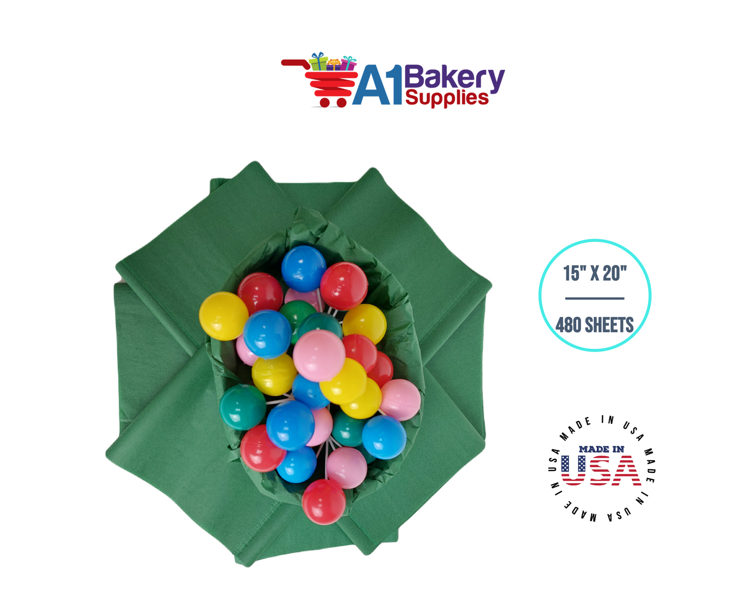 Green Bulk Tissue Paper 15 Inch x 20 Inch - 480 Sheets