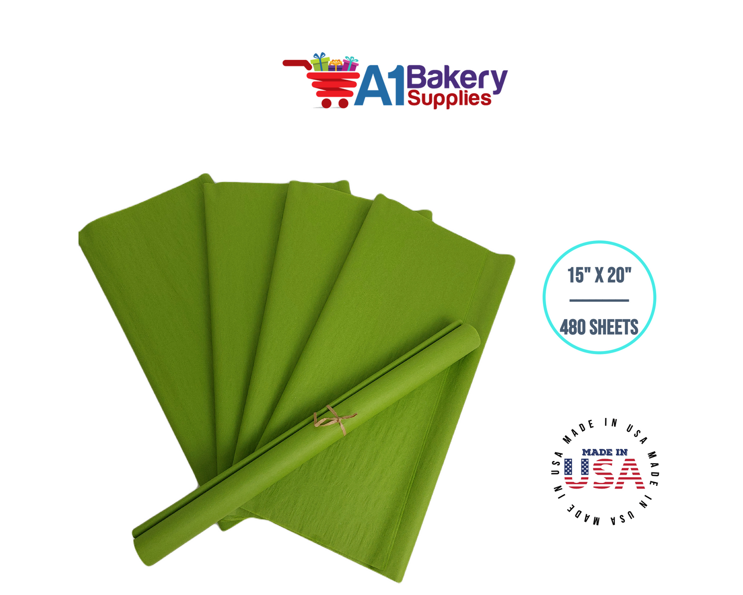 Oasis Green Tissue Paper Squares, Bulk 480 Sheets, Premium Gift Wrap and Art Supplies for Birthdays, Holidays, or Presents by A1BakerySupplies, Large 15 Inch x 20 Inch
