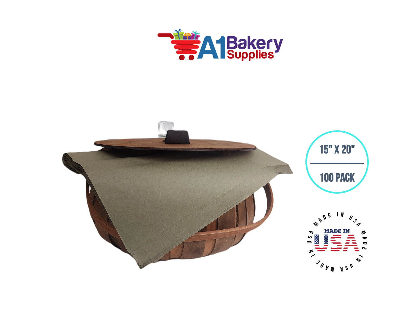 Tapestry Green Tissue Paper Squares, Bulk 100 Sheets, Premium Gift Wrap and Art Supplies for Birthdays, Holidays, or Presents by A1BakerySupplies, Medium 15 Inch x 20 Inch