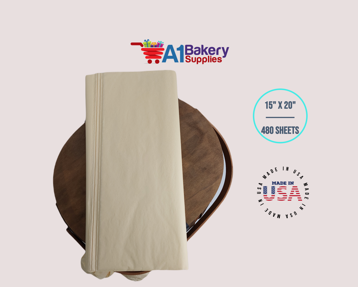 French Vanilla  Tissue Paper Squares, Bulk 480 Sheets, Premium Gift Wrap and Art Supplies for Birthdays, Holidays, or Presents by A1BakerySupplies, Large 15 Inch x 20 Inch