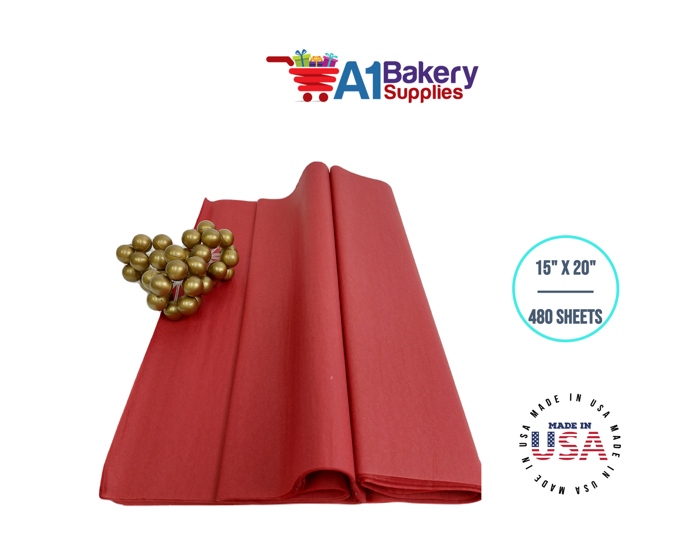 Scarlet Red Tissue Paper Squares, Bulk 480 Sheets, Premium Gift Wrap and Art Supplies for Birthdays, Holidays, or Presents by A1BakerySupplies, Large 15 Inch x 20 Inch