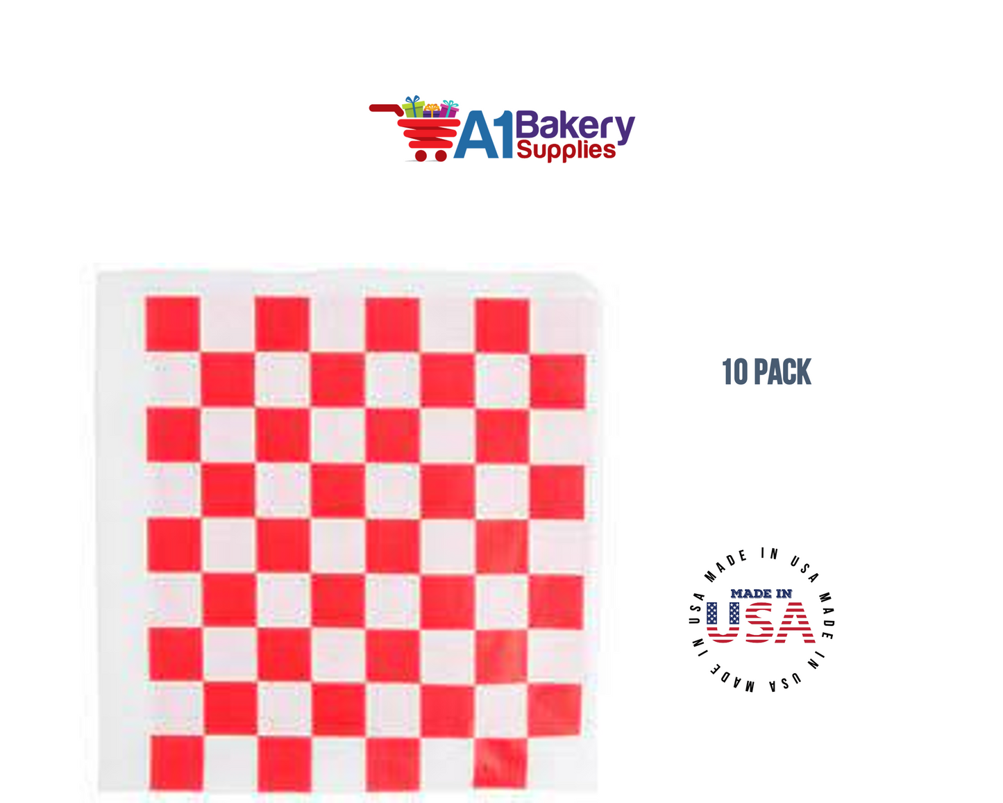 Deli Sandwich Wraps Basket Liners and Food Wrapping Liner Papers by A1 Bakery Supplies of 10 pack (Red Checked)