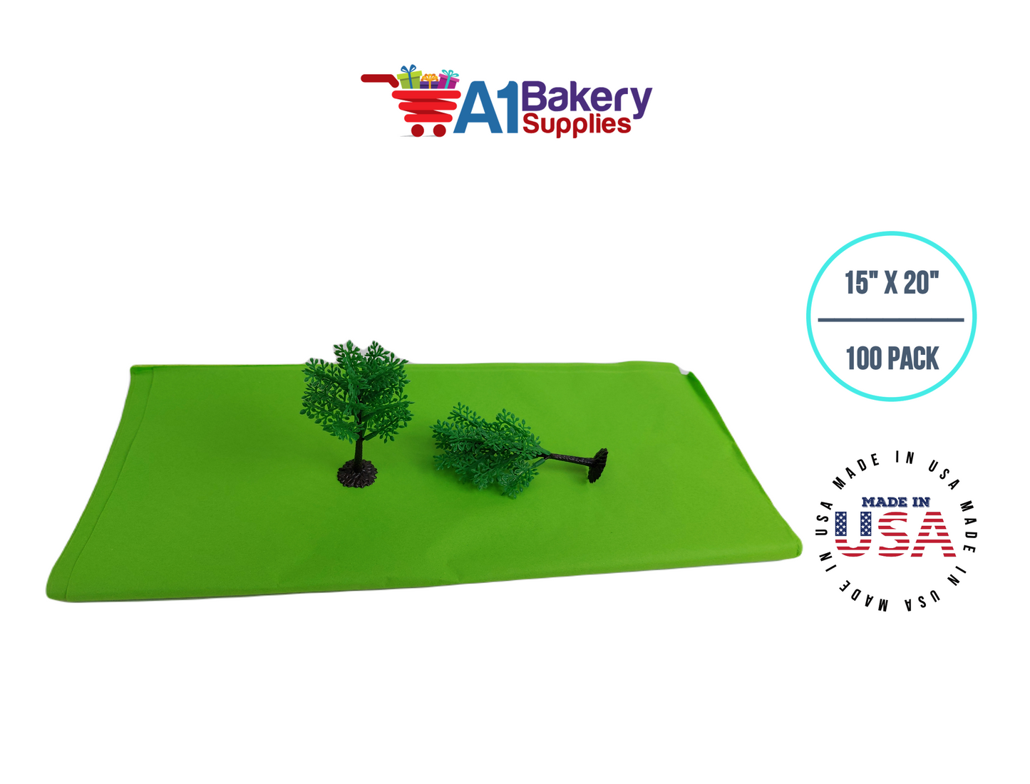 Bright Lime Tissue Paper Squares, Bulk 100 Sheets, Premium Gift Wrap and Art Supplies for Birthdays, Holidays, or Presents by A1BakerySupplies, Medium 15 Inch x 20 Inch